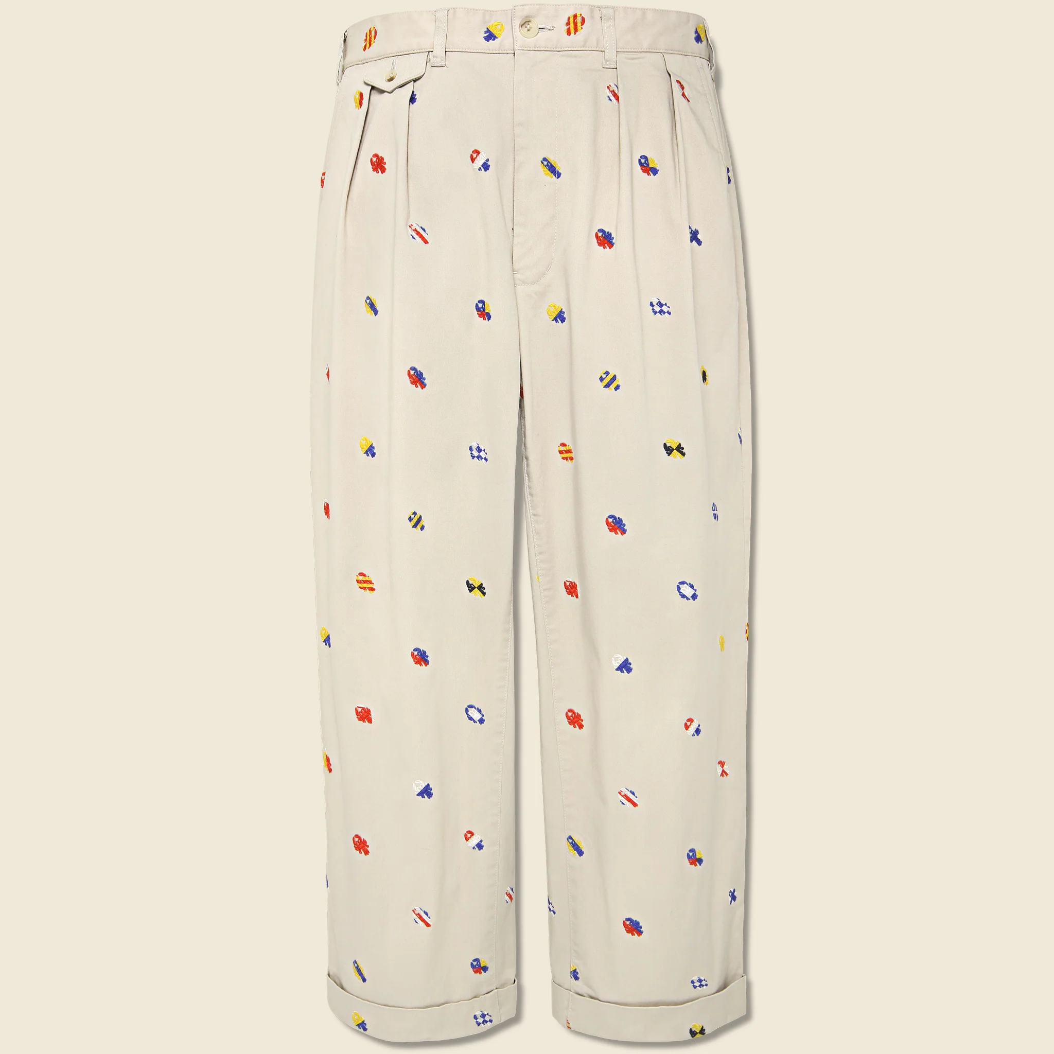 2 Pleats Embroidered Trousers - Cement