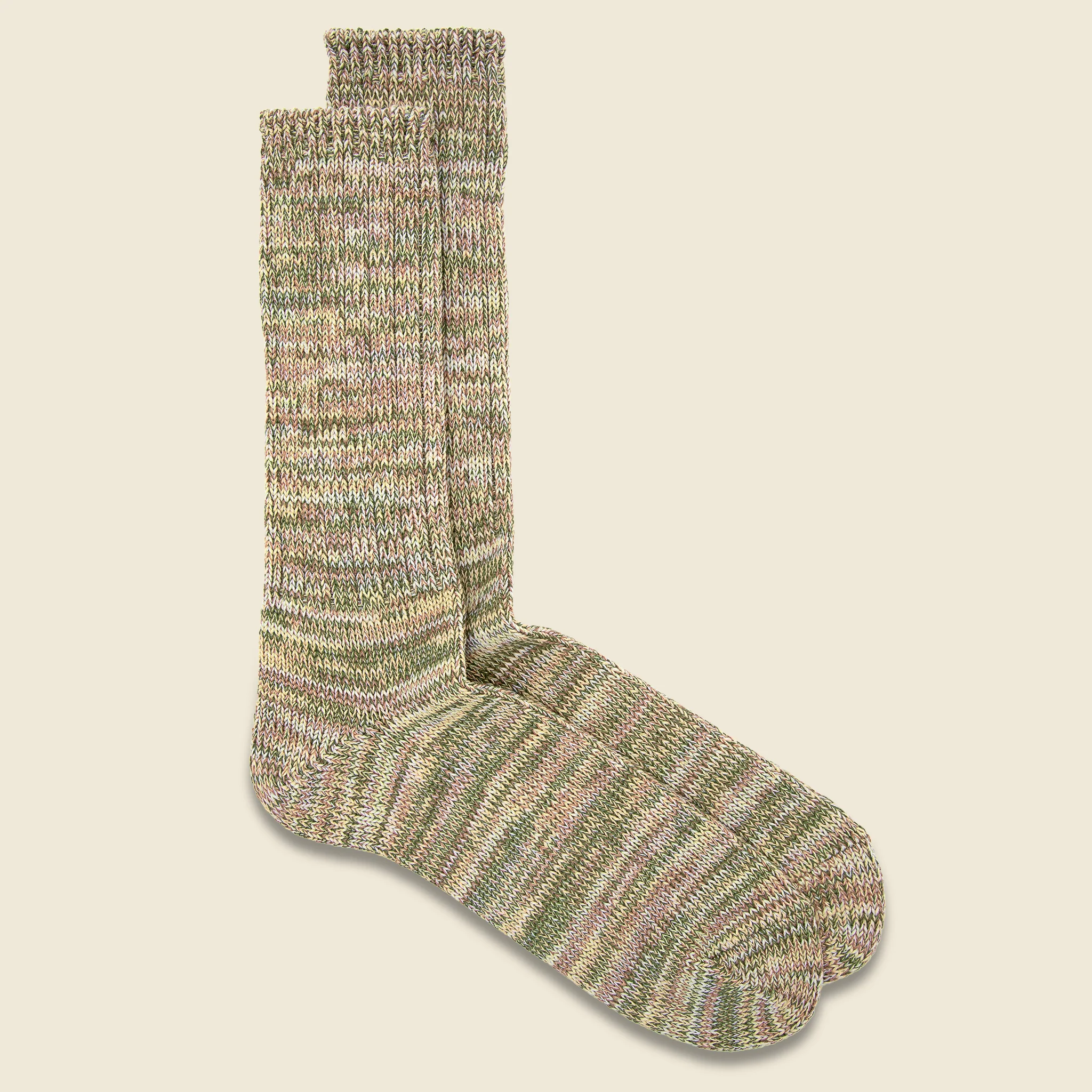 5 Color Mix Crew Sock - Green/Tan