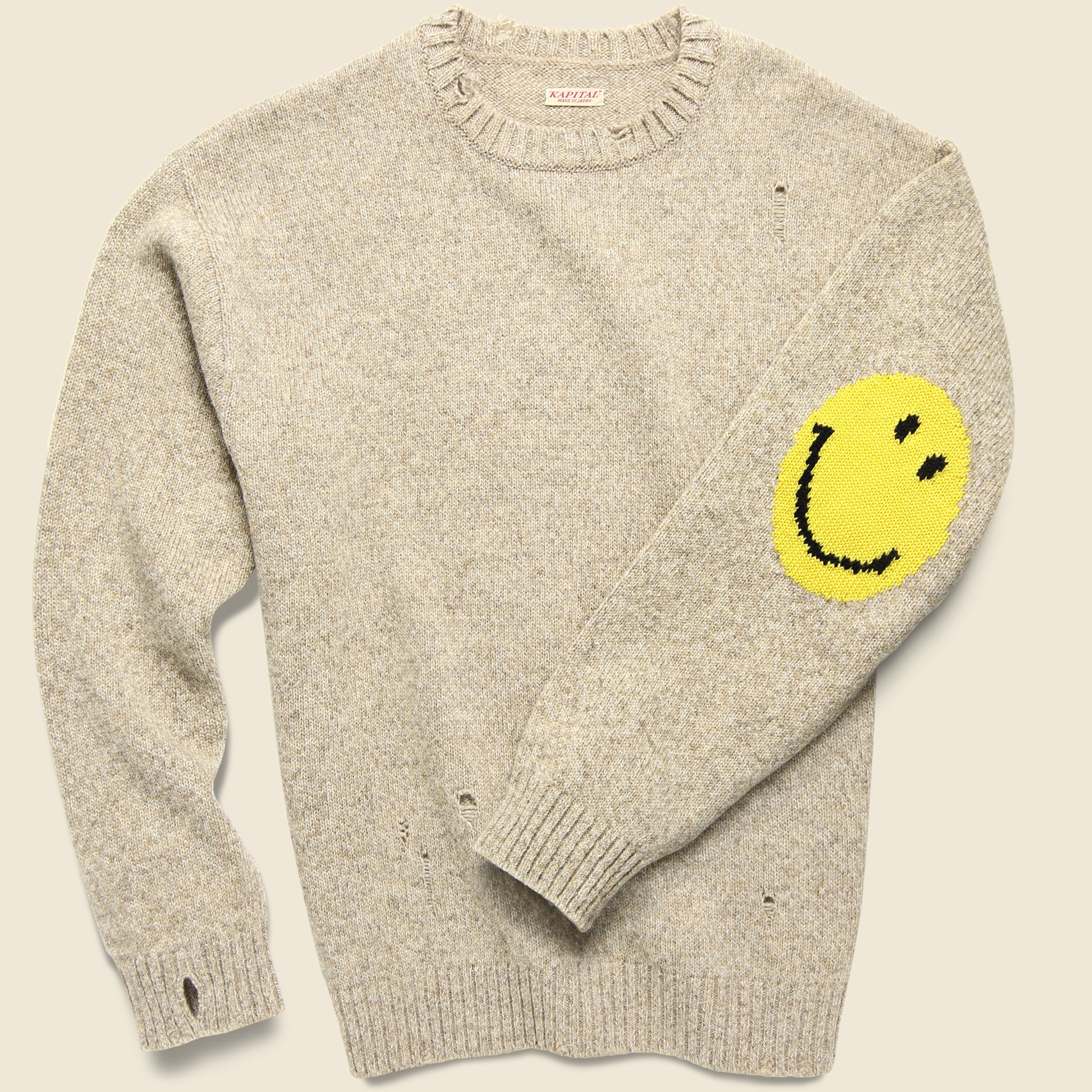 7G Wool SMILIE Crew Sweater - Beige - Image 2