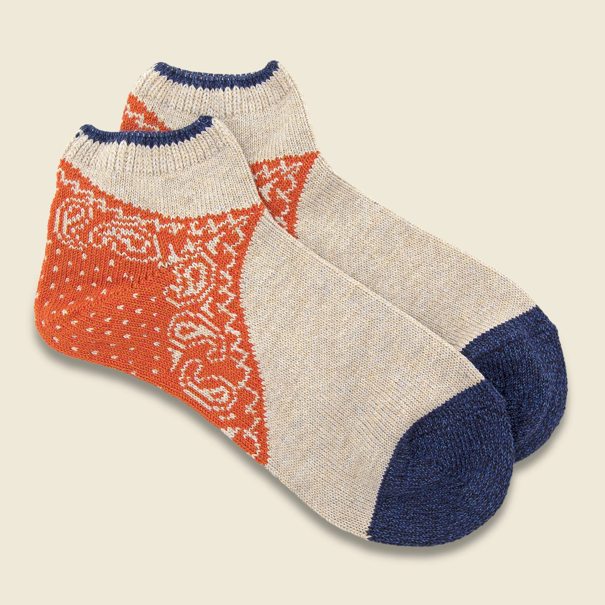 96 Yarns Paisley Bandana Heel Ankle Socks - Ecru