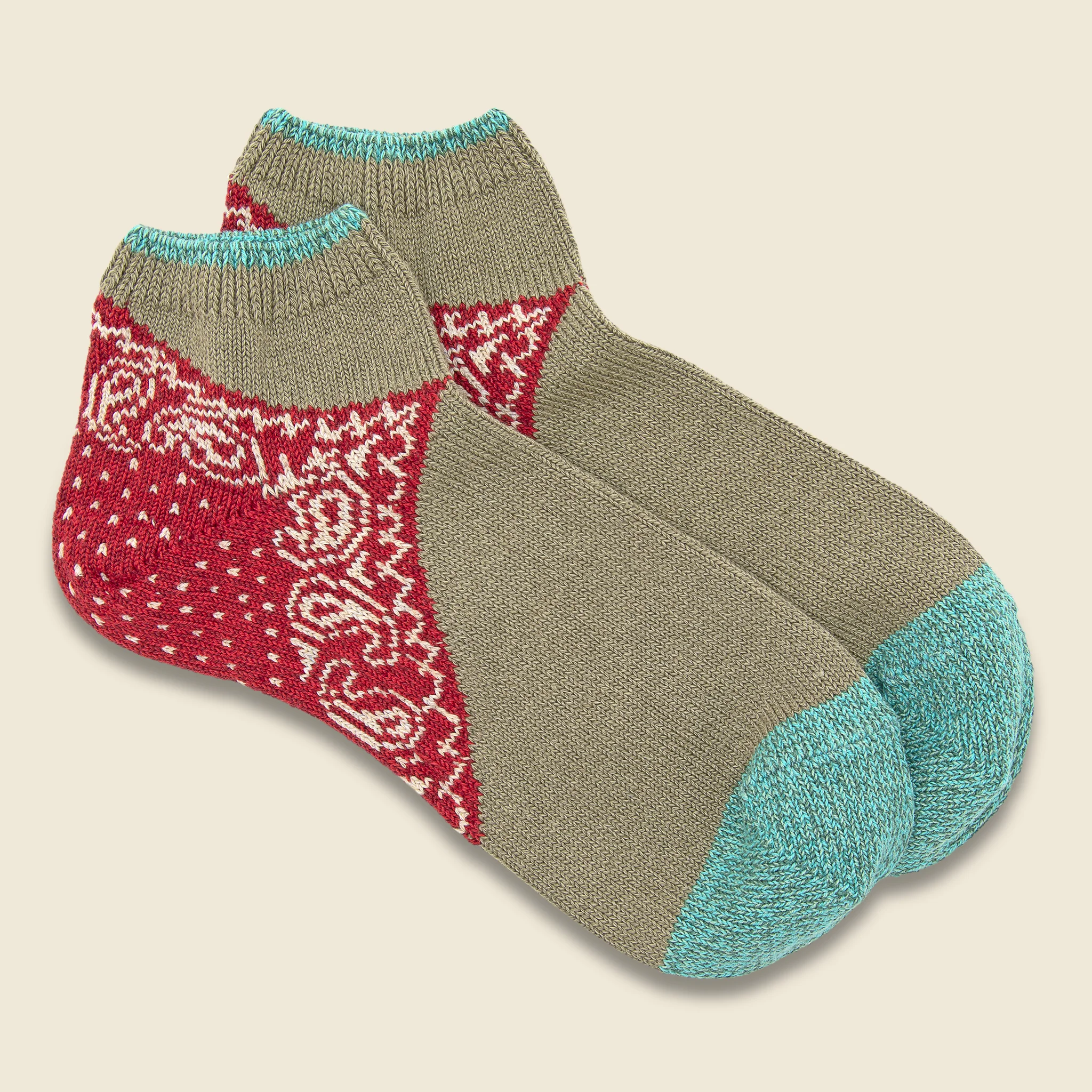 96 Yarns Paisley Bandana Heel Ankle Socks - Khaki