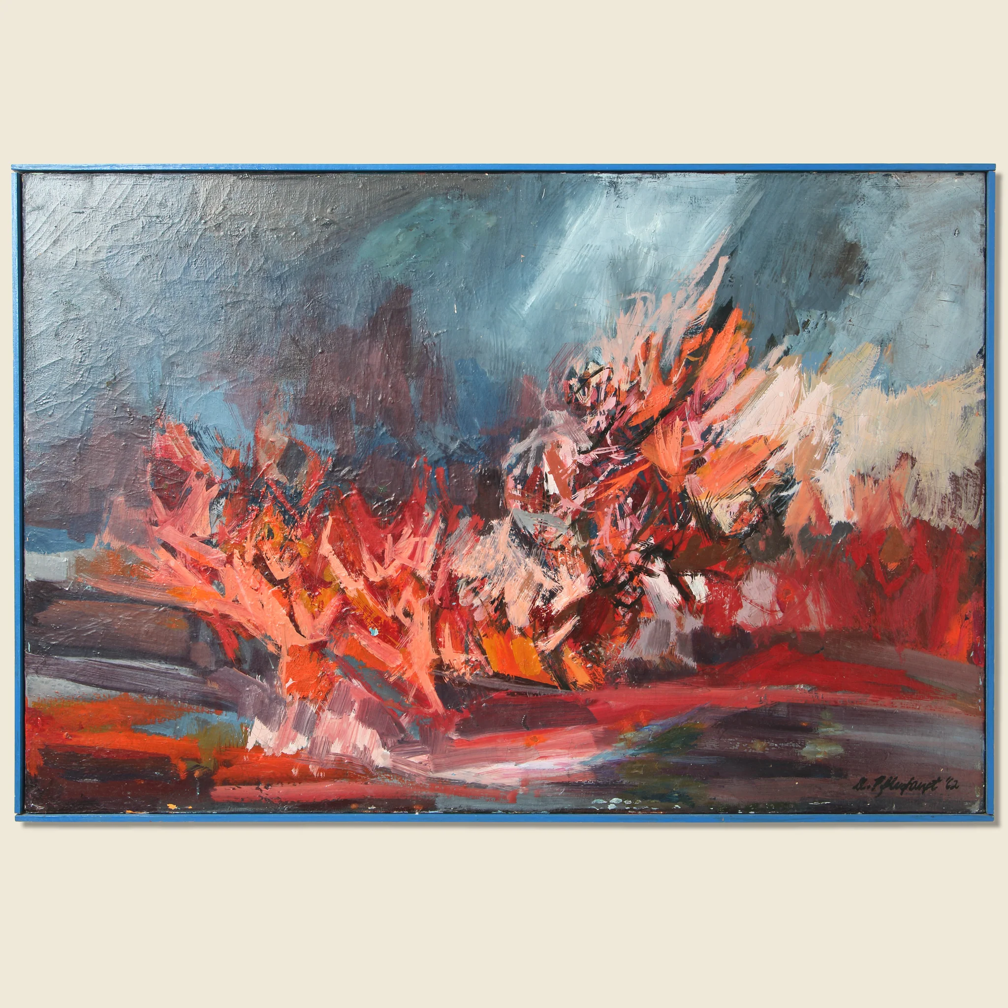 Abstract Painting w/Blue Frame
