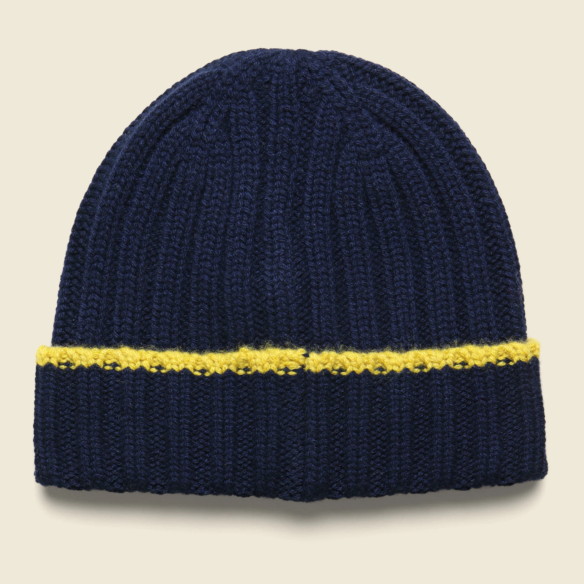 Cashmere Rib Tipping Beanie - Navy/Yellow