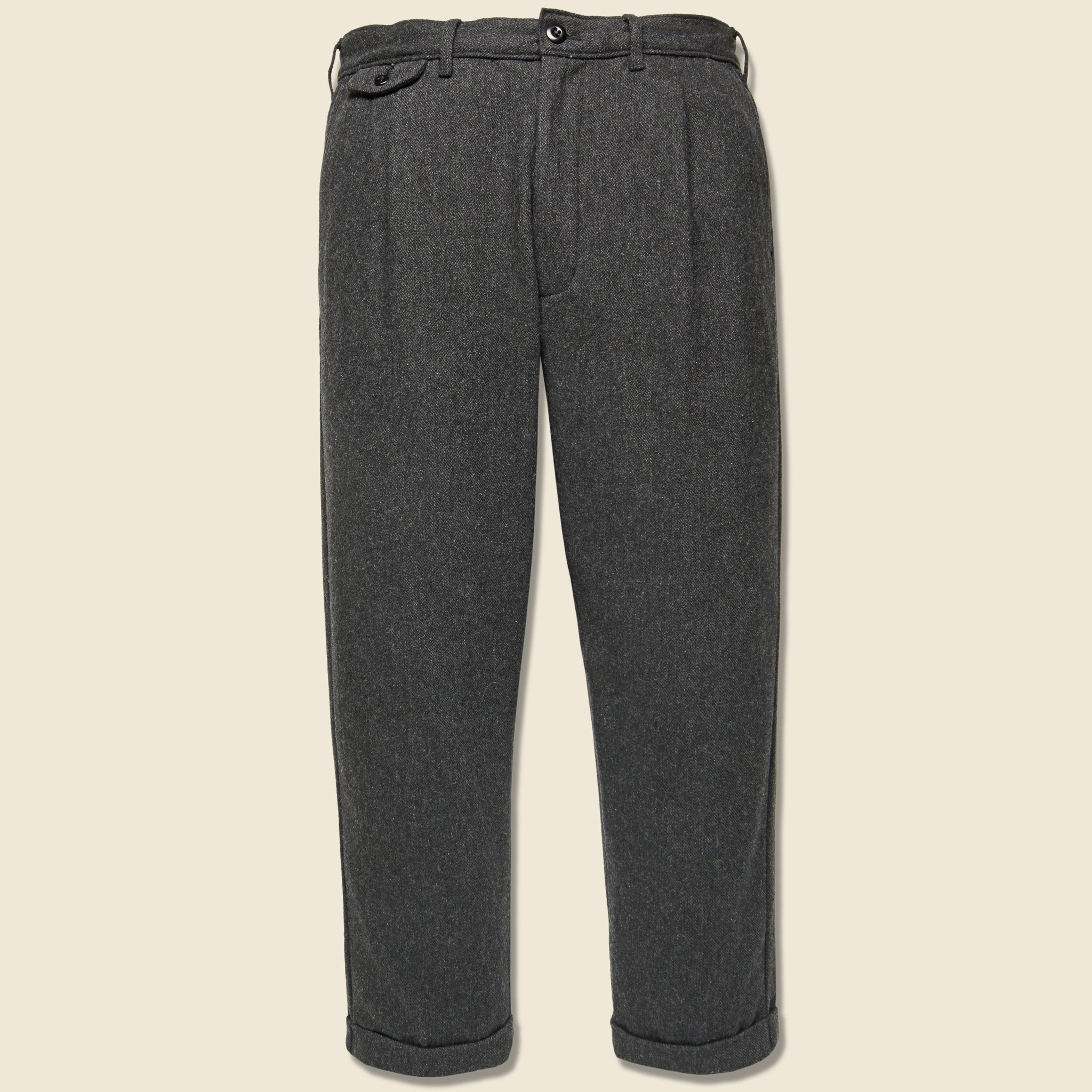 Herringbone Pleated Pant - Charcoal