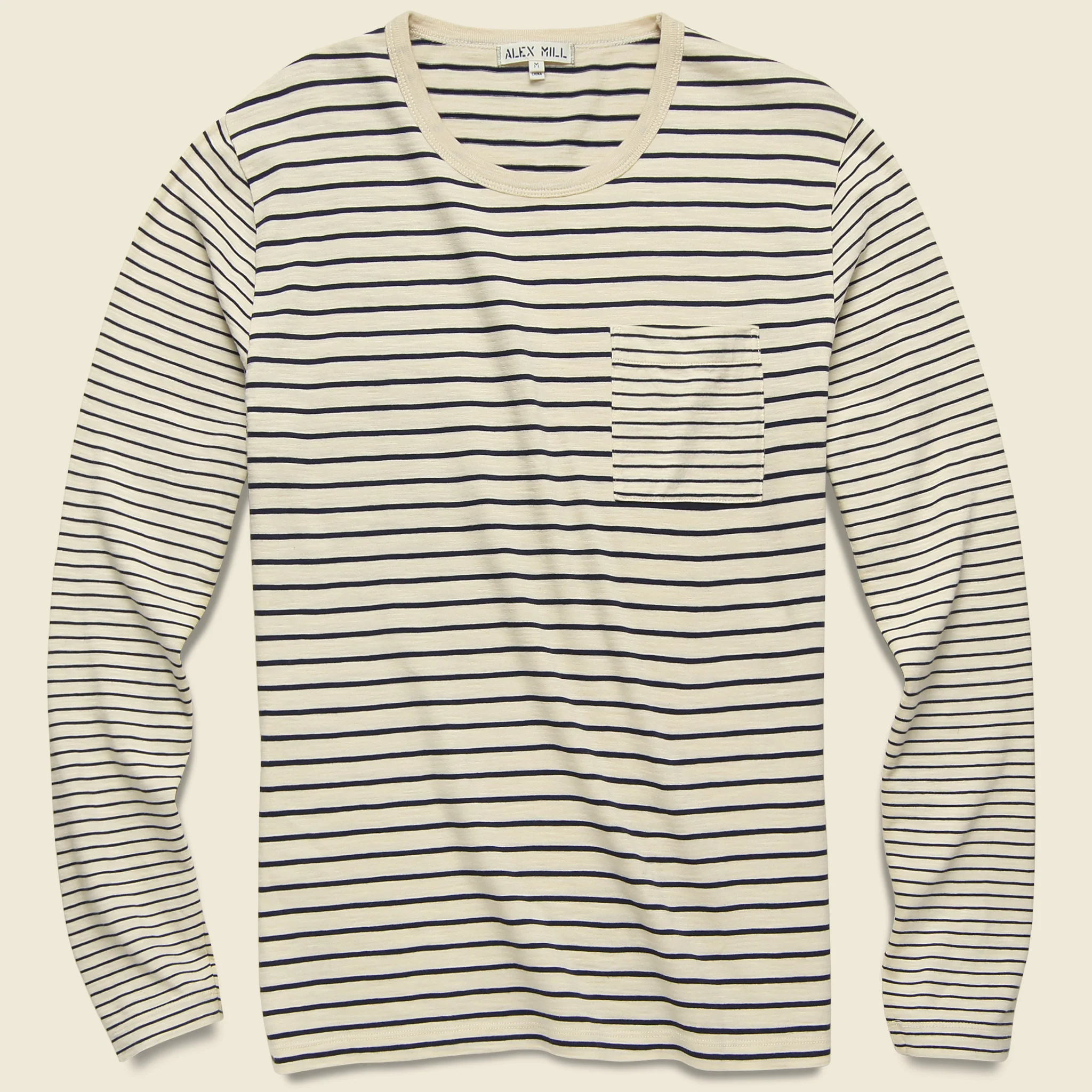 Mixed Stripe Pocket Tee - Canvas/Navy