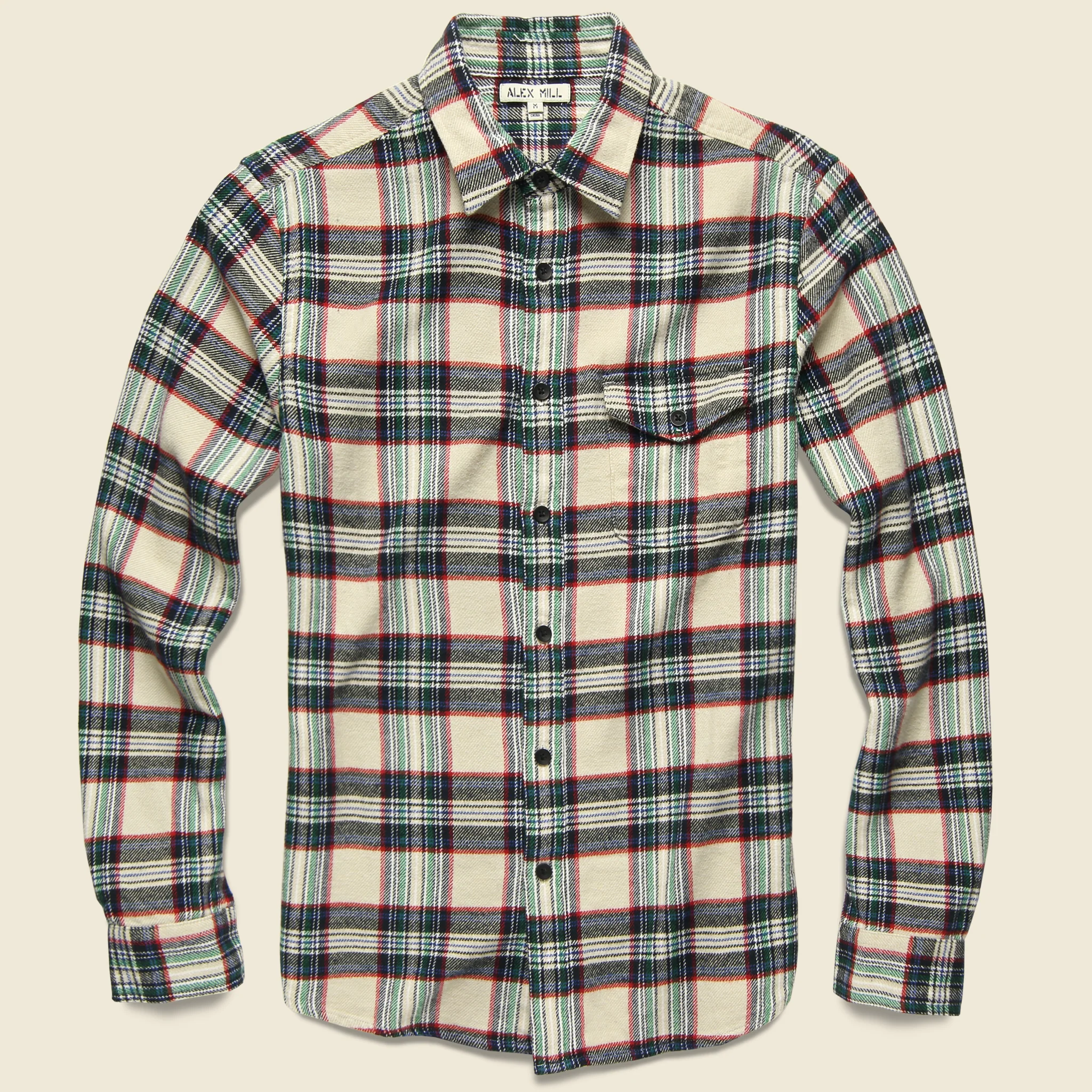 Plaid Patch & Flap Flannel - Ivory/Navy