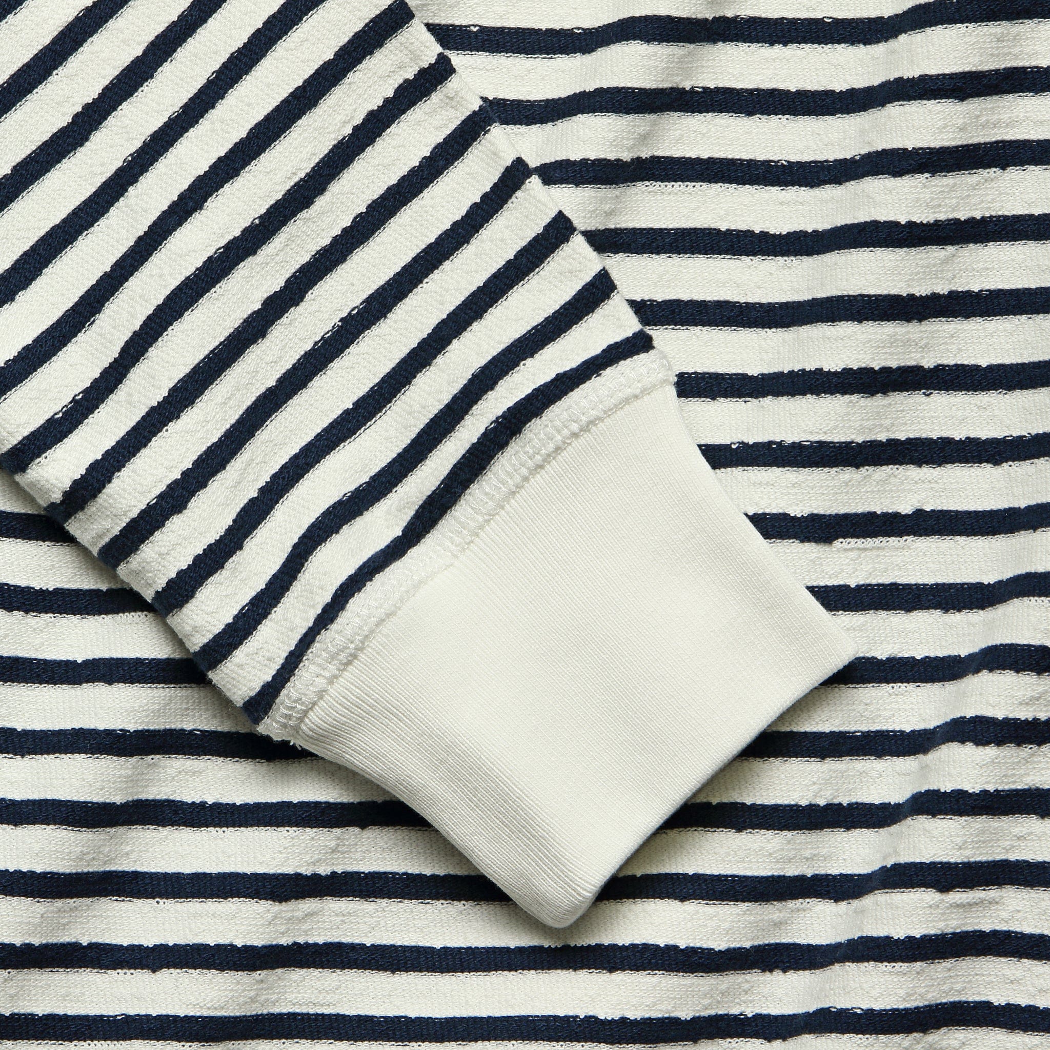 Stripe Texture Terry Crew Tee - White/Navy - Image 2
