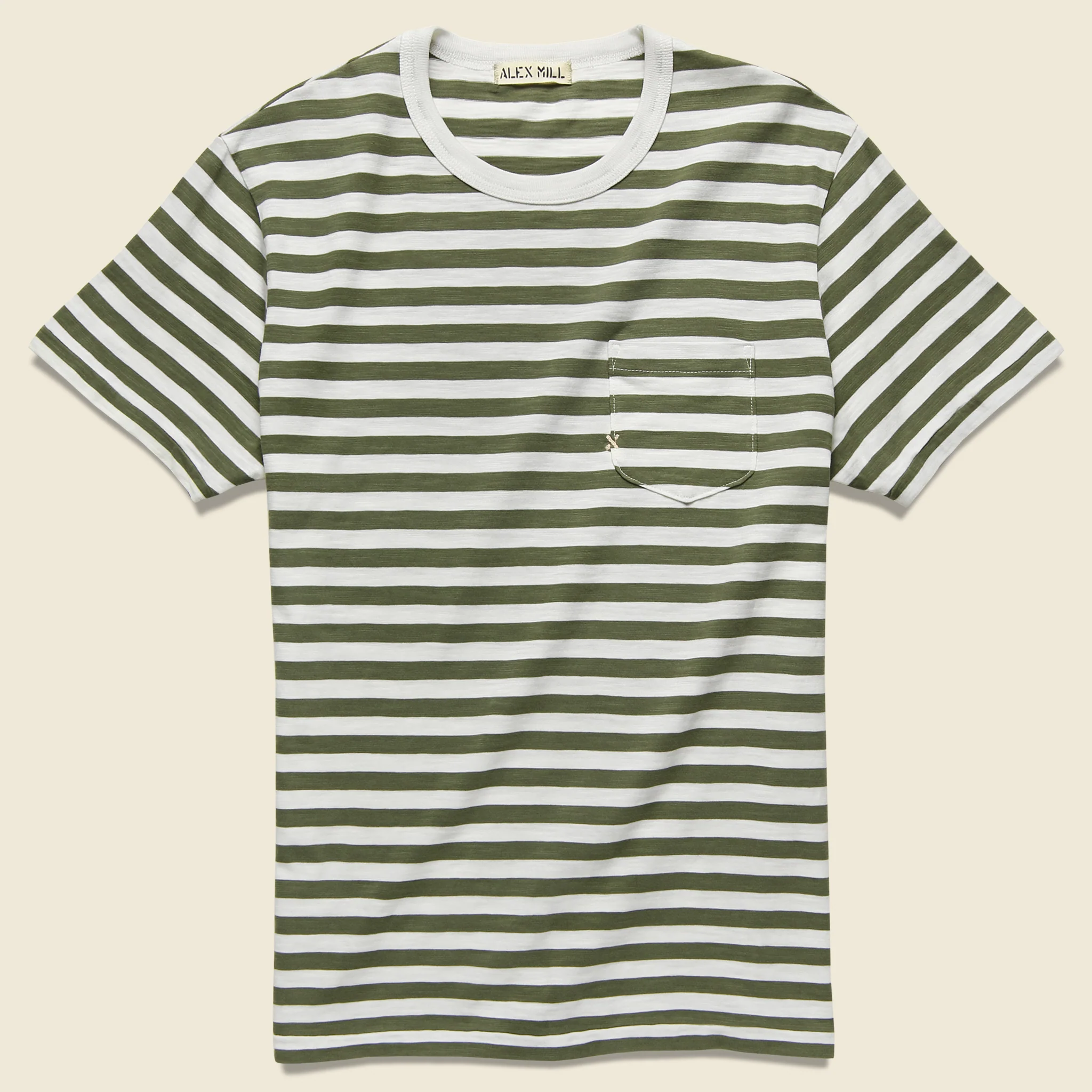 Even Stripe Tee - White/Military Green