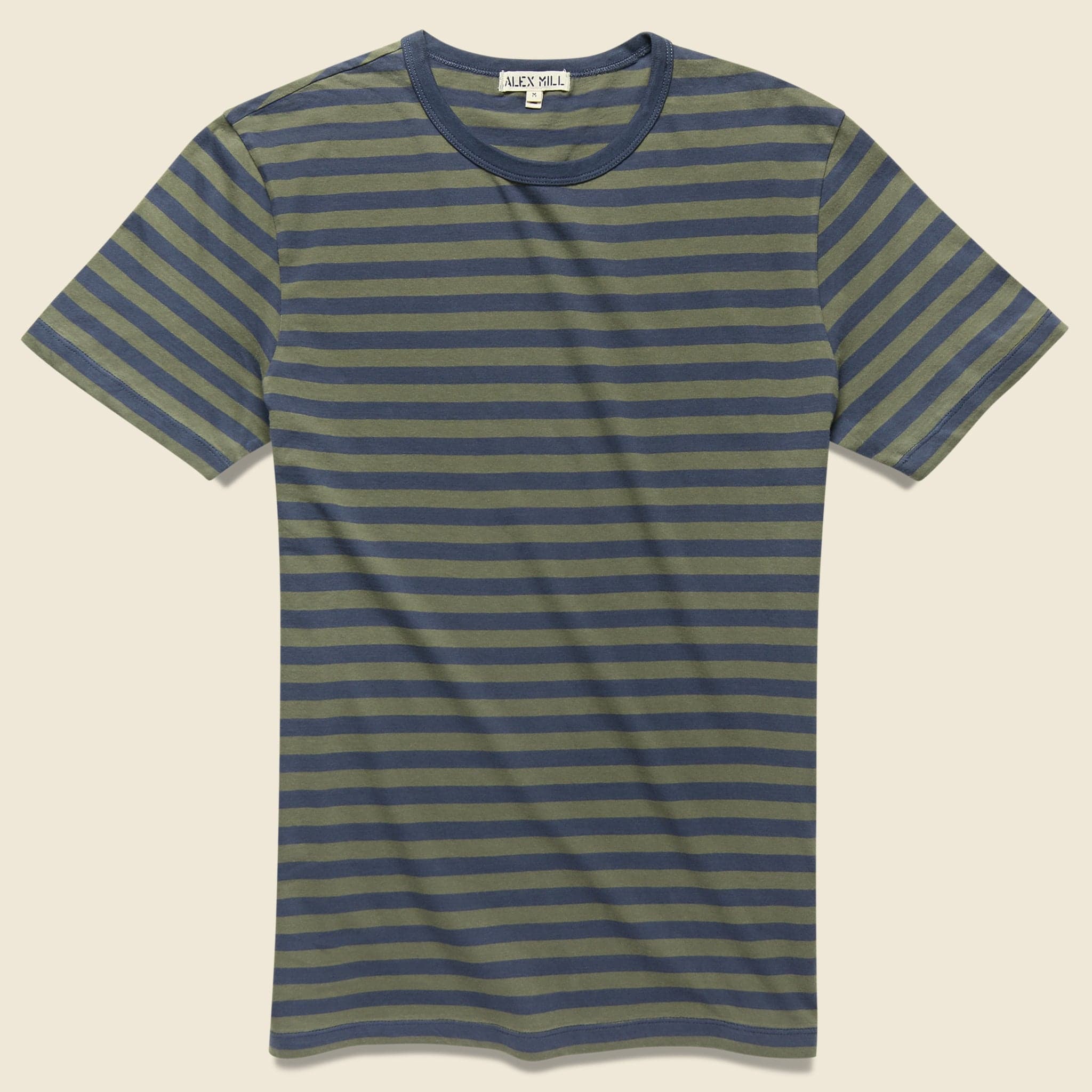 Striped Crew Tee - Asphalt/Army Olive