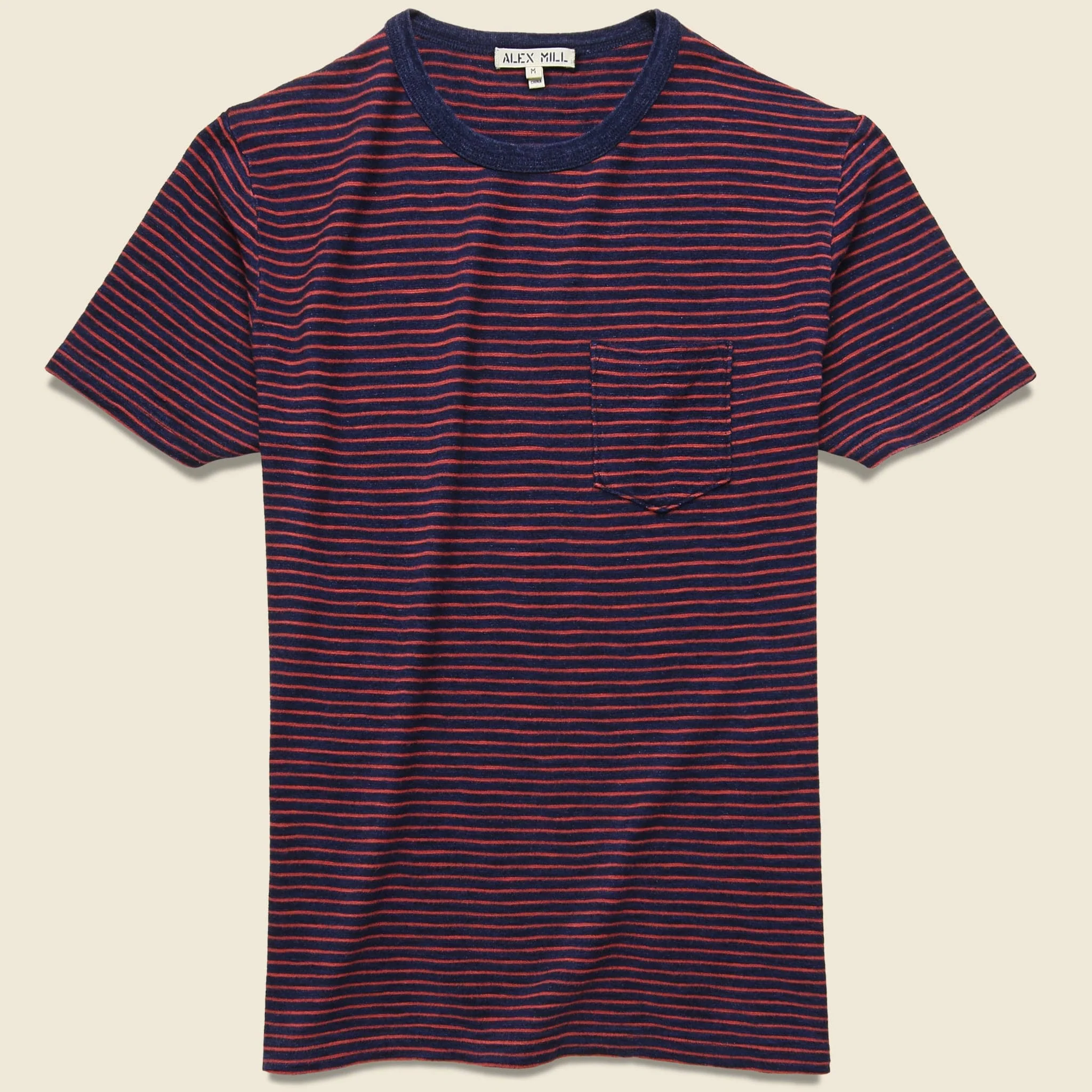 Thin Stripe Pocket Tee - Indigo/Red