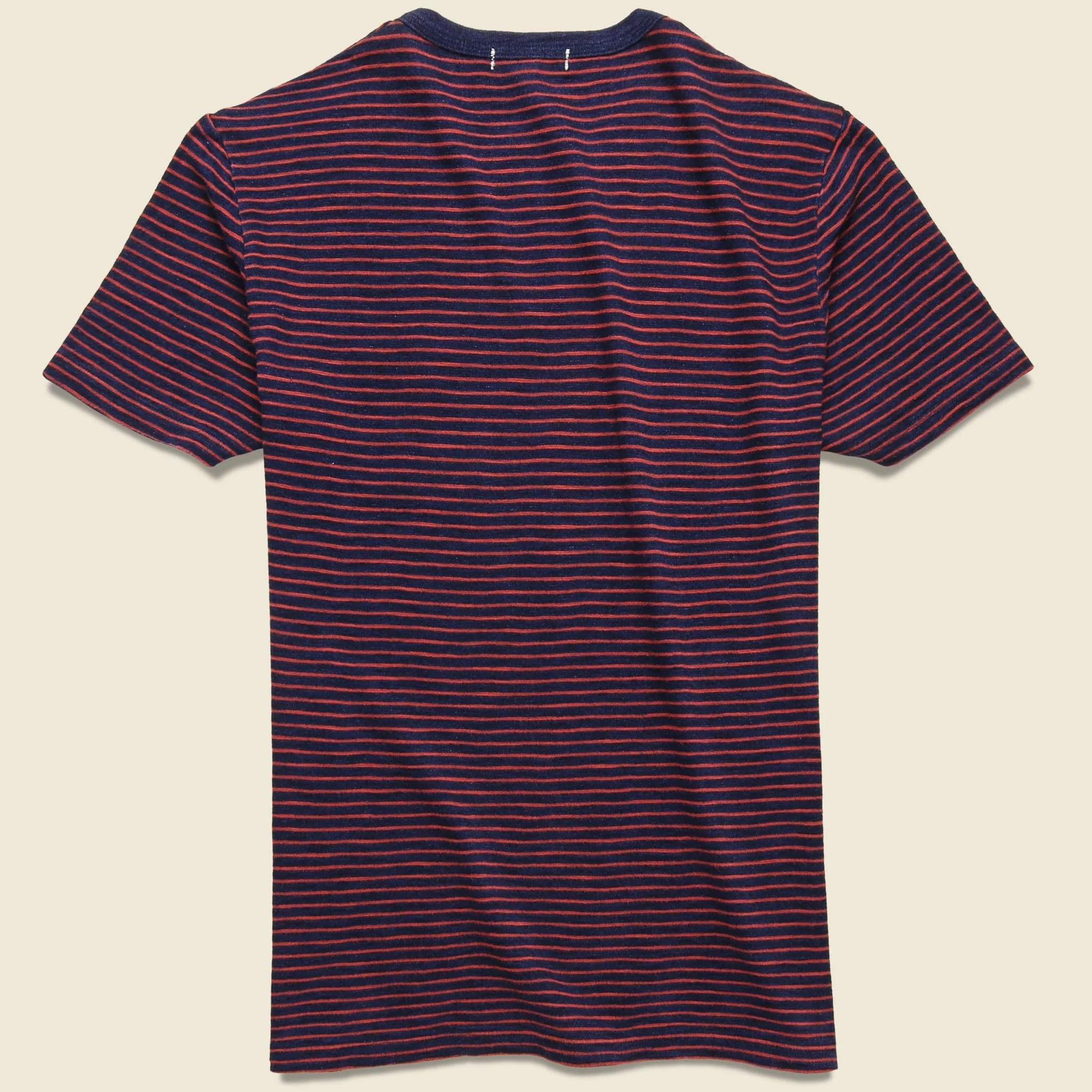 Thin Stripe Pocket Tee - Indigo/Red - Image 2