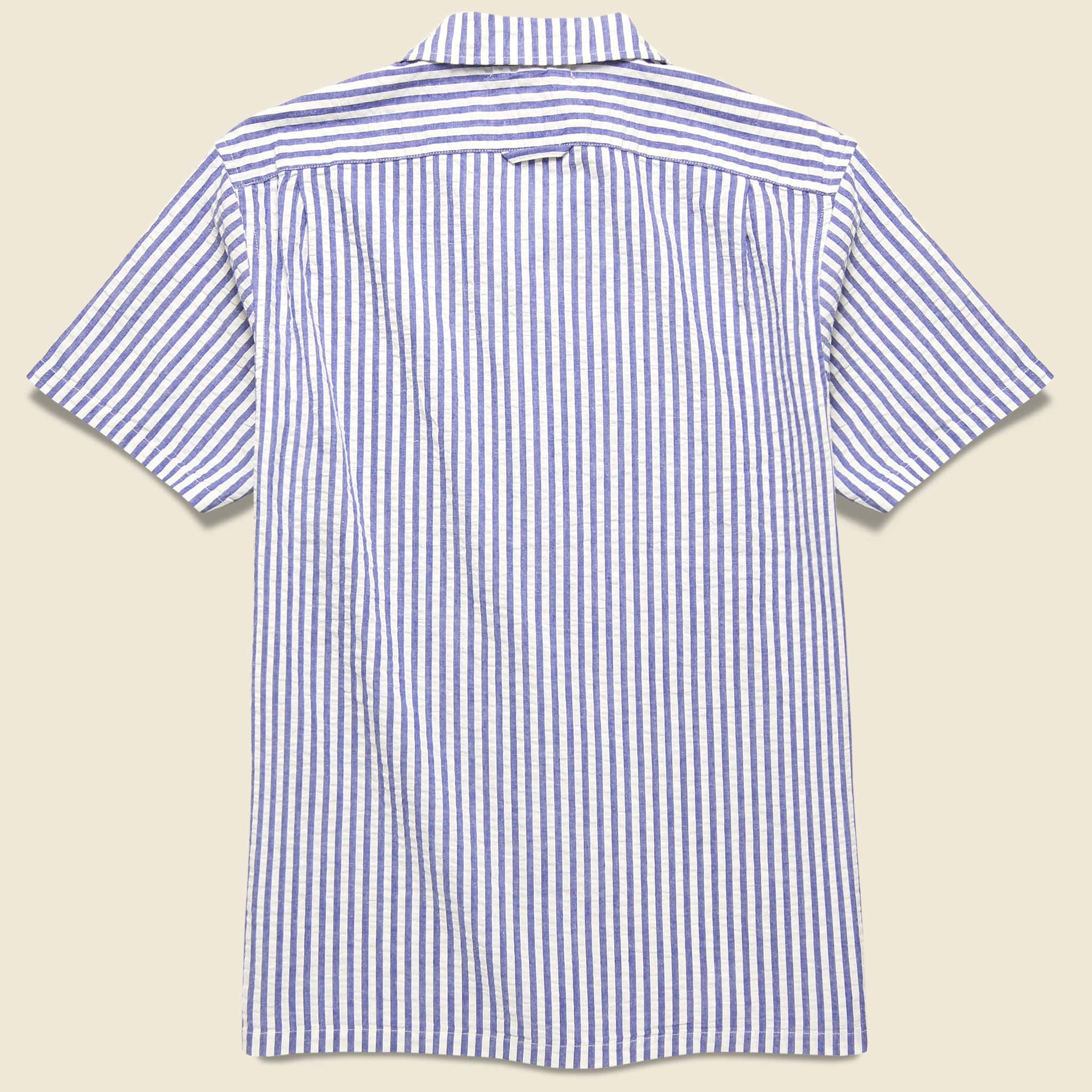 Seersucker Camp Shirt - Blue/White Stripes - Image 2