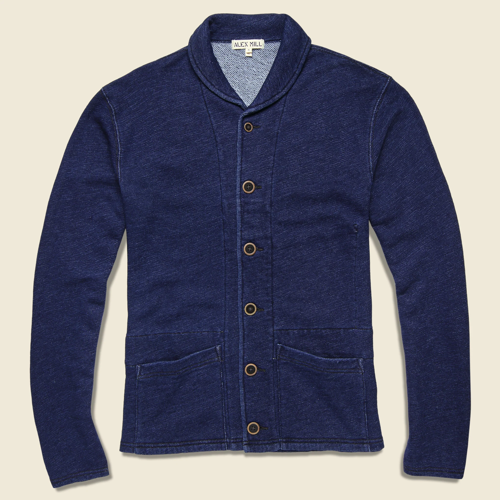 French Terry Shawl Collar Jacket - Indigo