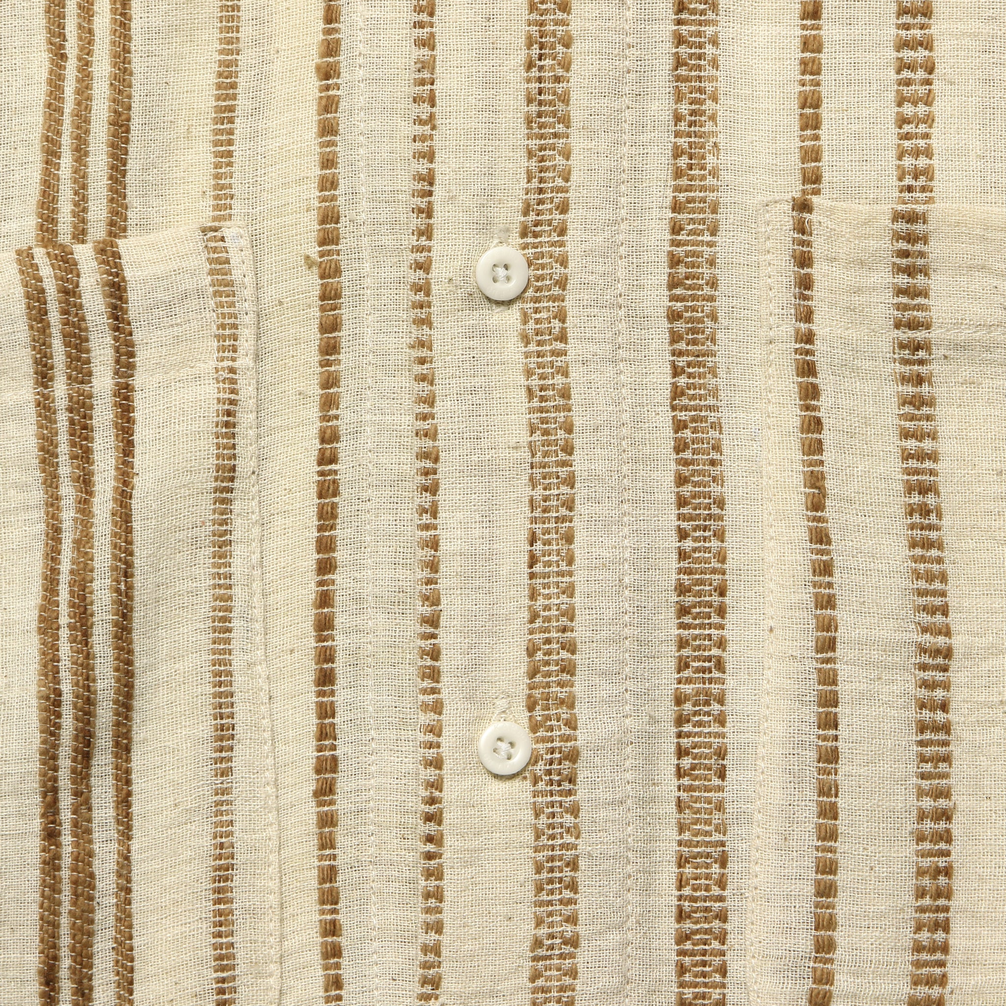 Alfred Handwoven Striped Guayabera Shirt - Natural/Tan - Image 3