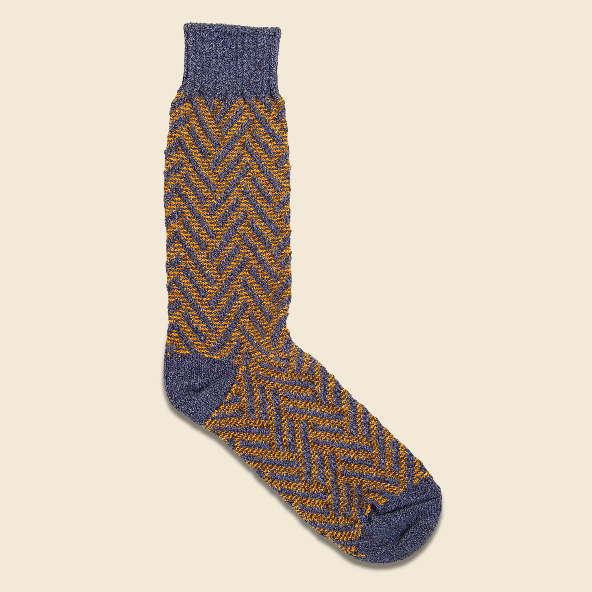 Exploded Herringbone Crew Sock - Grey/Gold