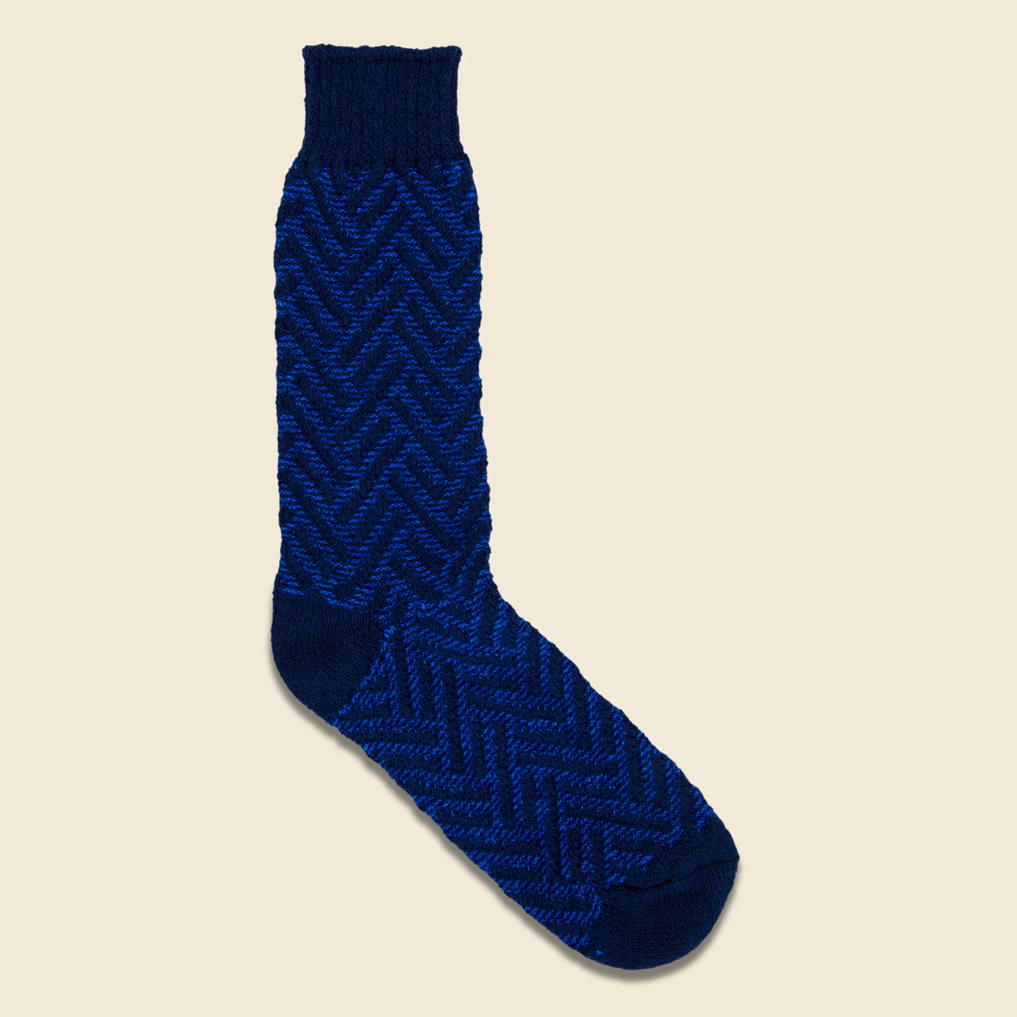 Exploded Herringbone Crew Sock - Navy/Royal