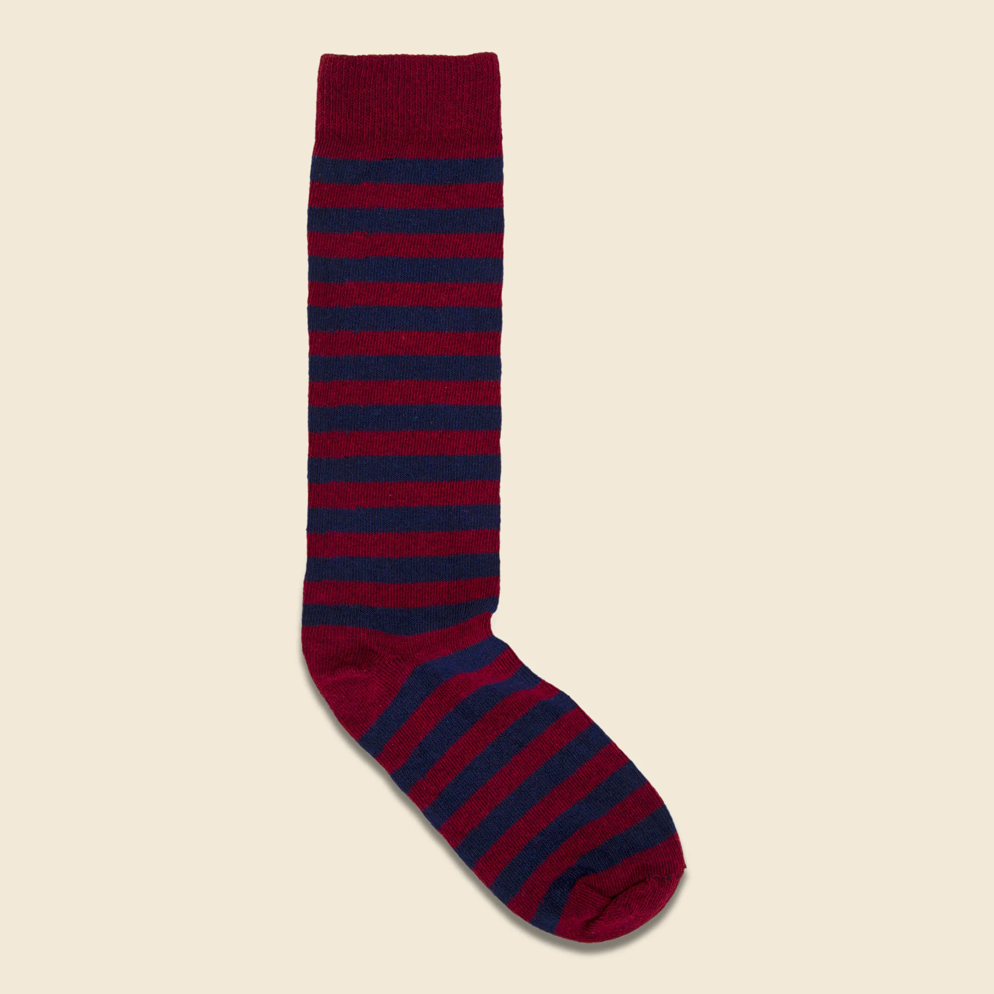 Rugby Stripe Crew Sock - Burgundy/Navy