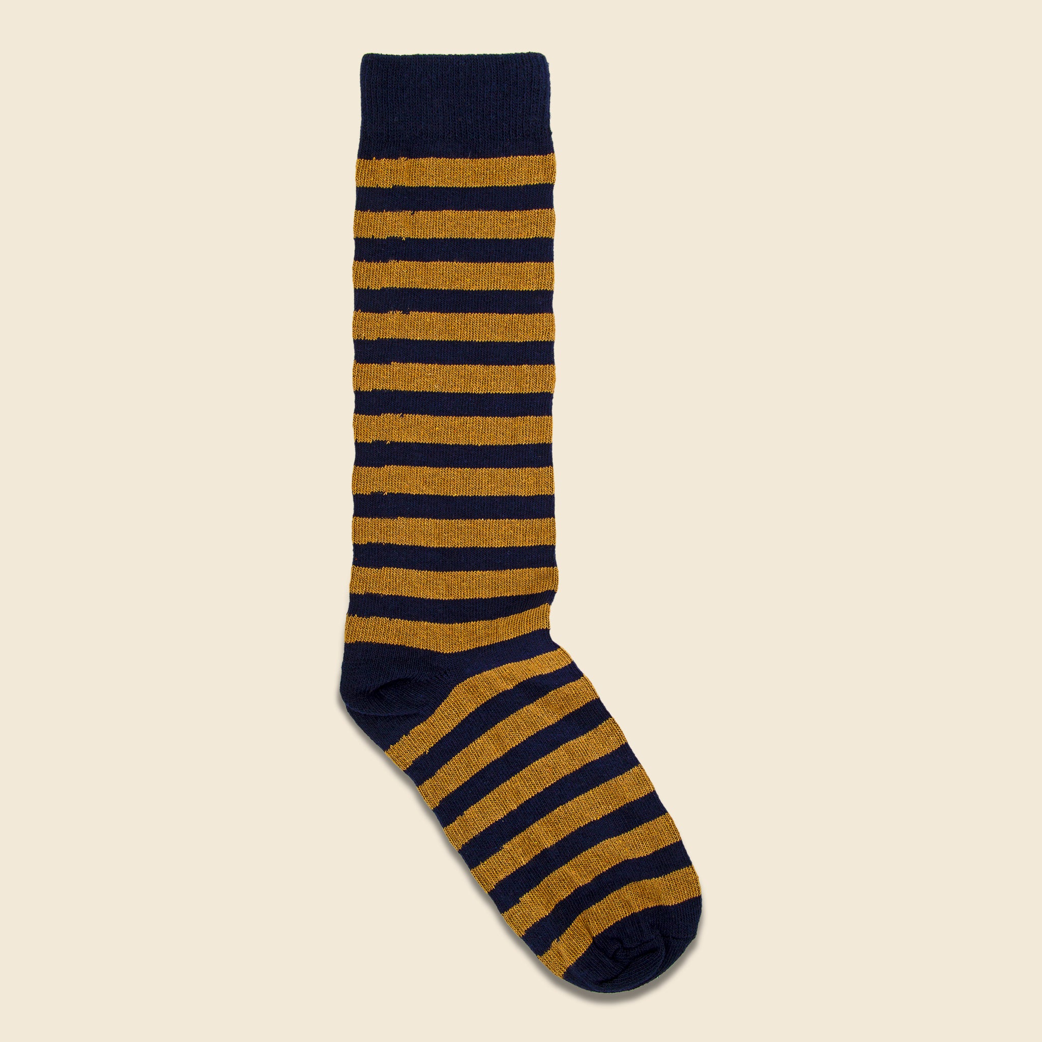 Rugby Stripe Crew Sock - Navy/Ochre