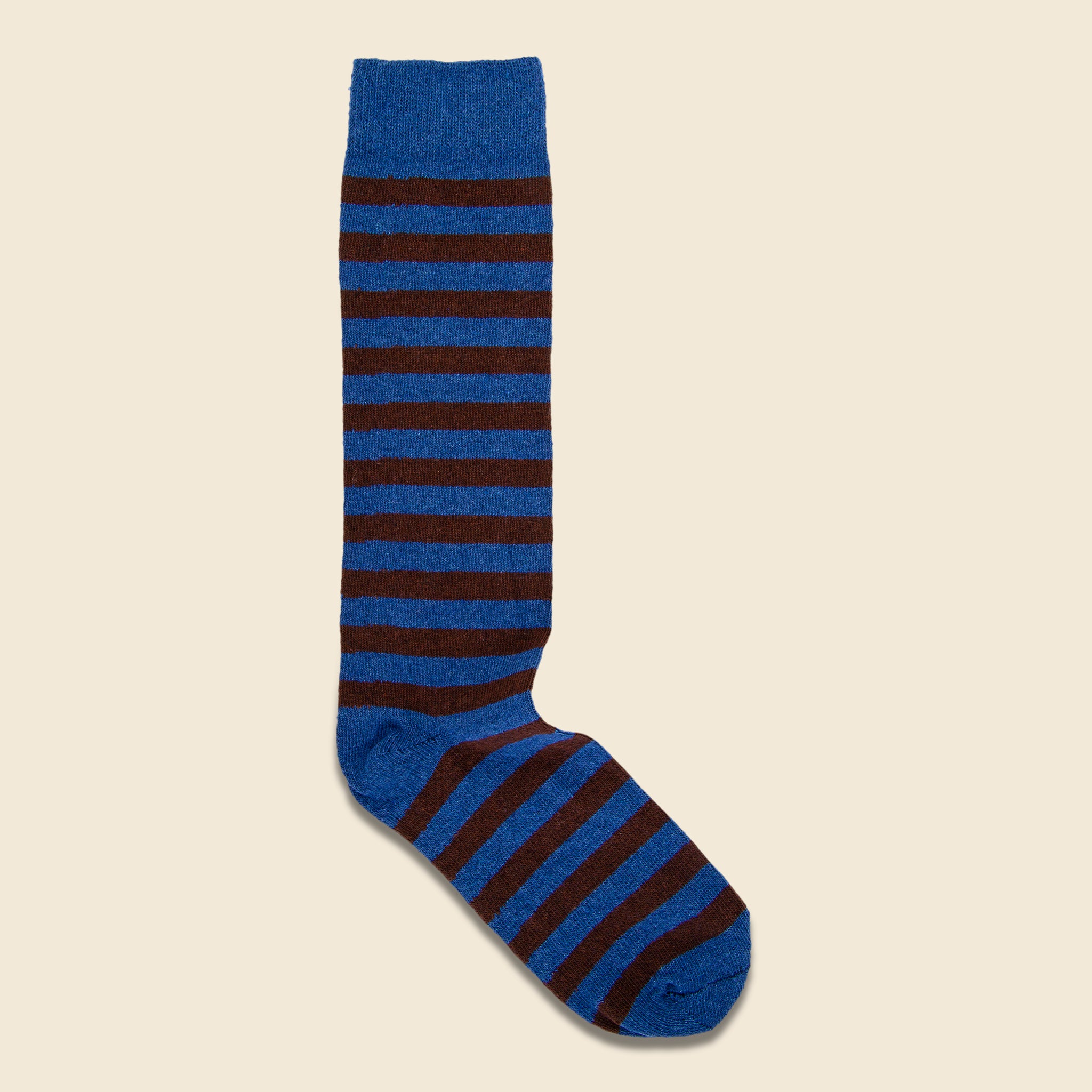 Rugby Stripe Crew Sock - Slate/Coffee