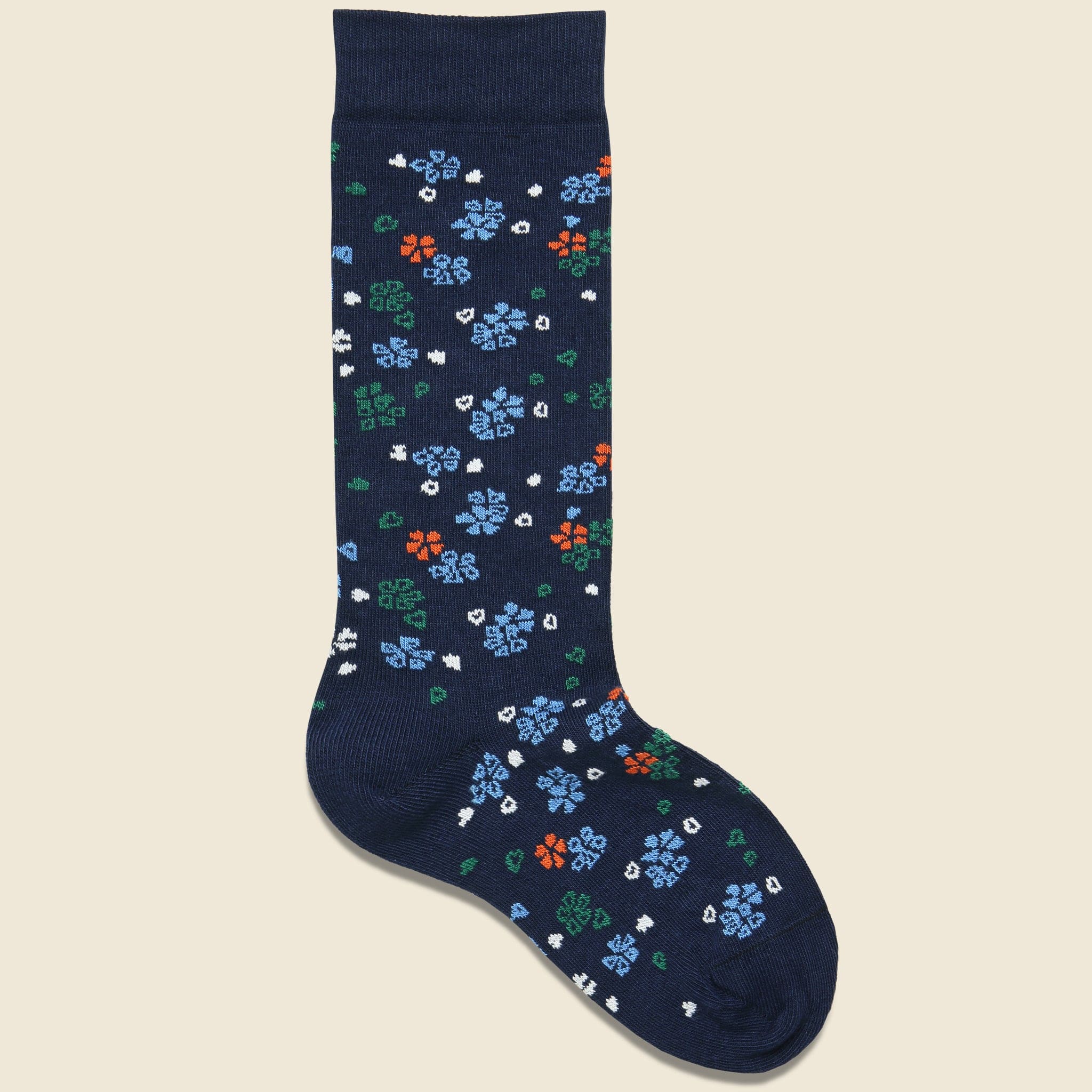 Supima Cotton Floral Sock - Navy