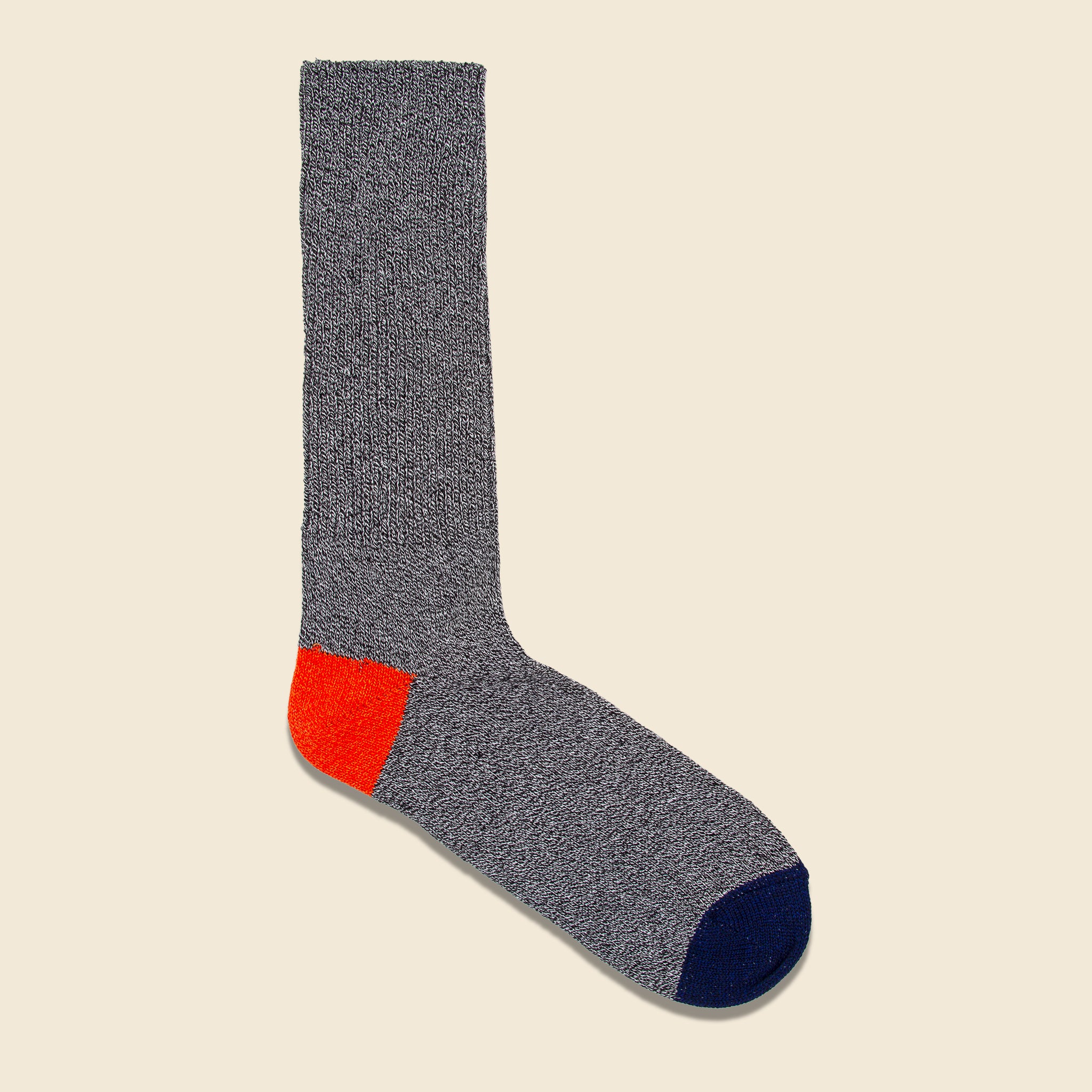 2-Point Heel/Toe Crew Sock - Grey/Orange/Navy