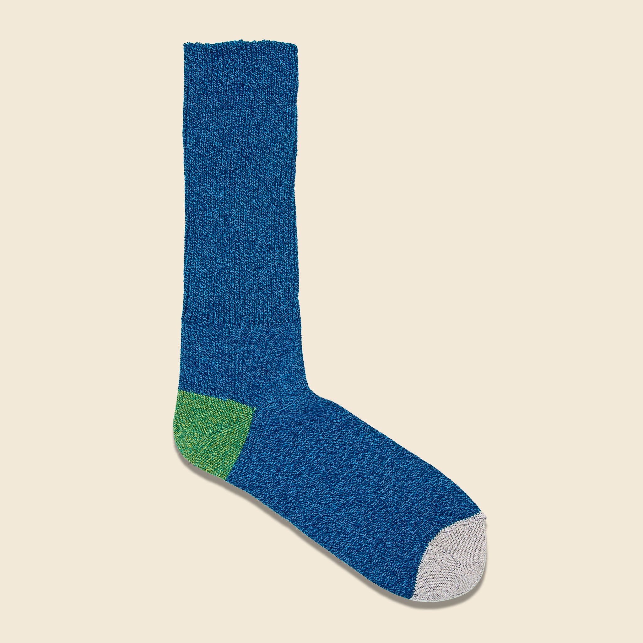 2-Point Heel/Toe Crew Sock - Blue/Green/White