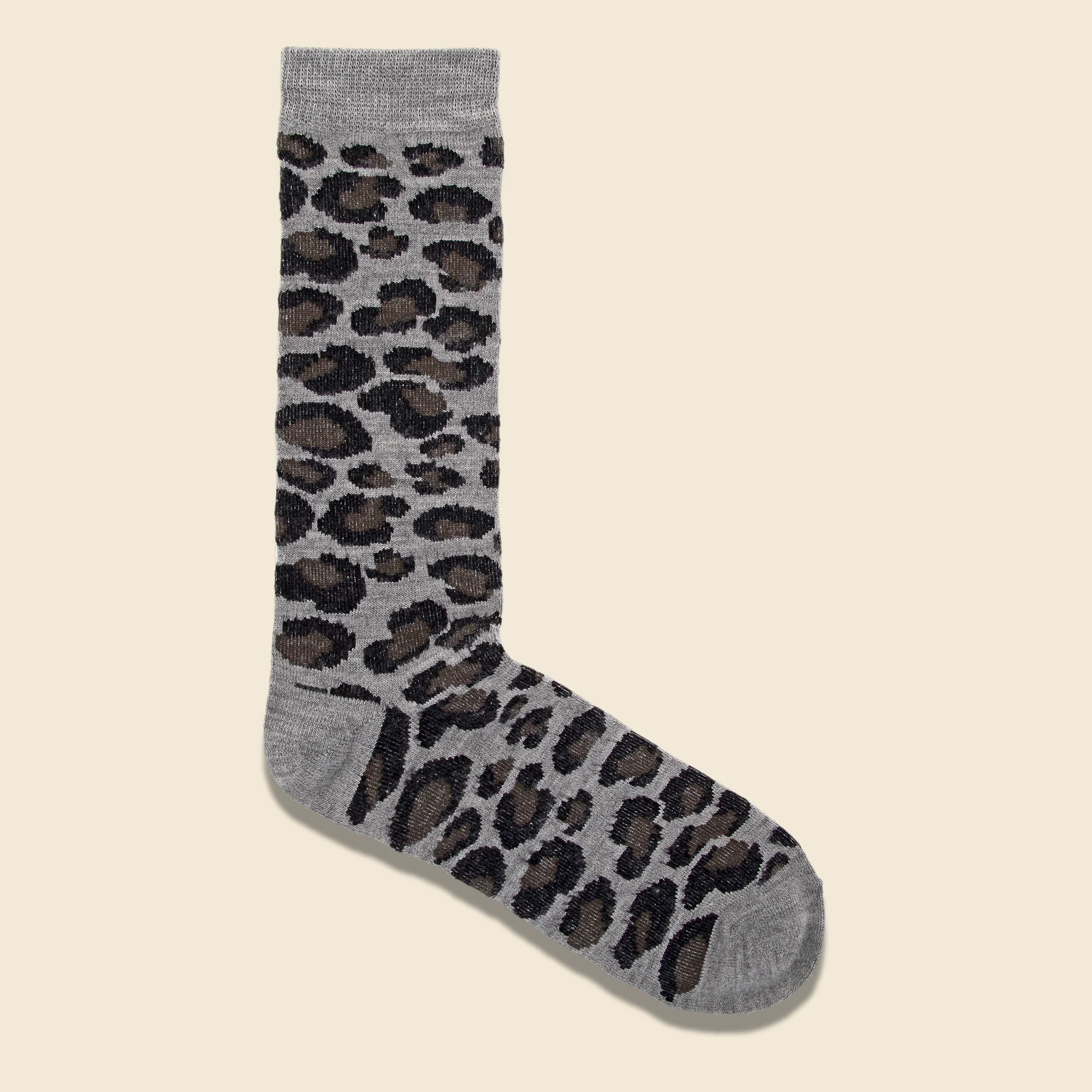 Brushed Animal Pattern Crew Sock - Light Grey