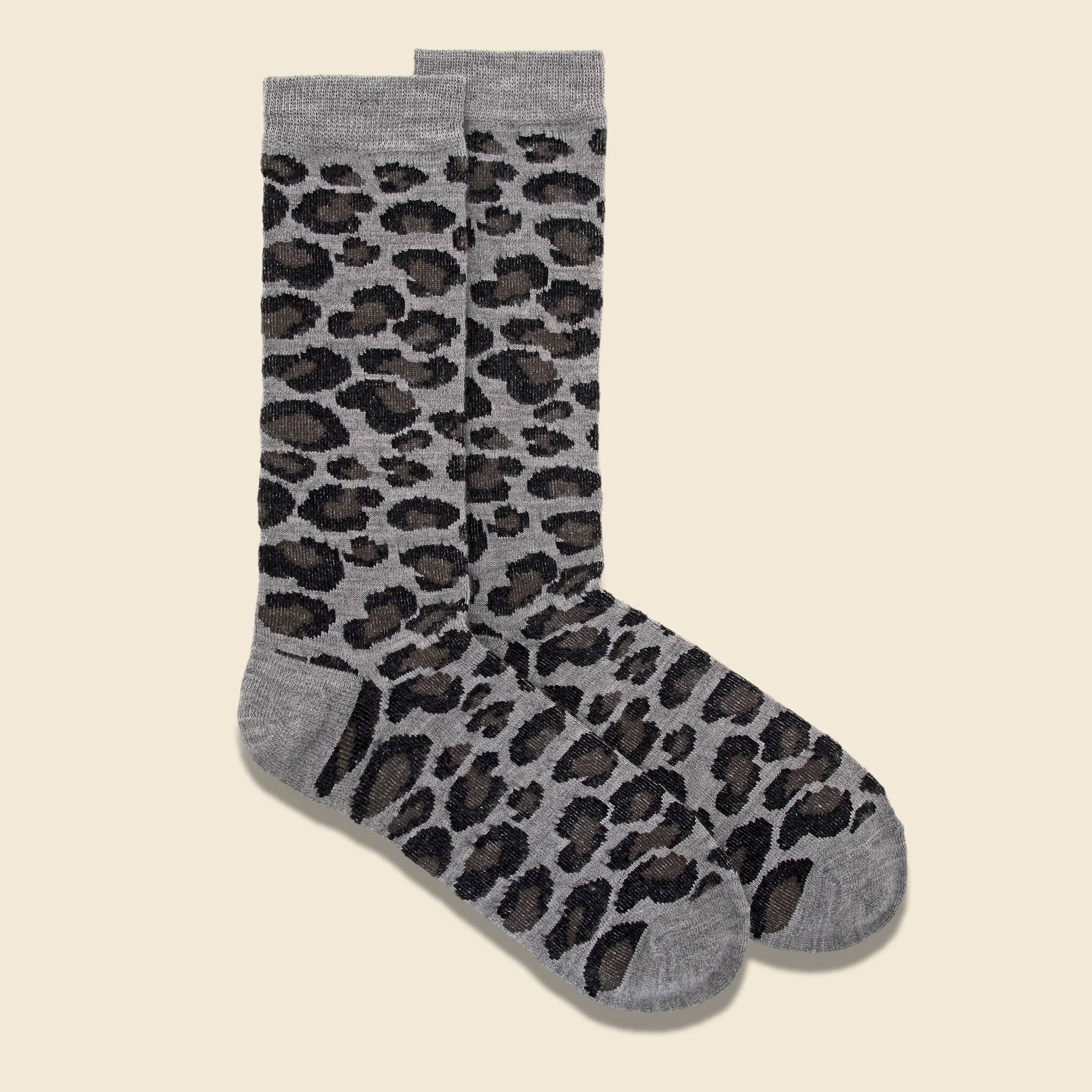 Brushed Animal Pattern Crew Sock - Light Grey - Image 2