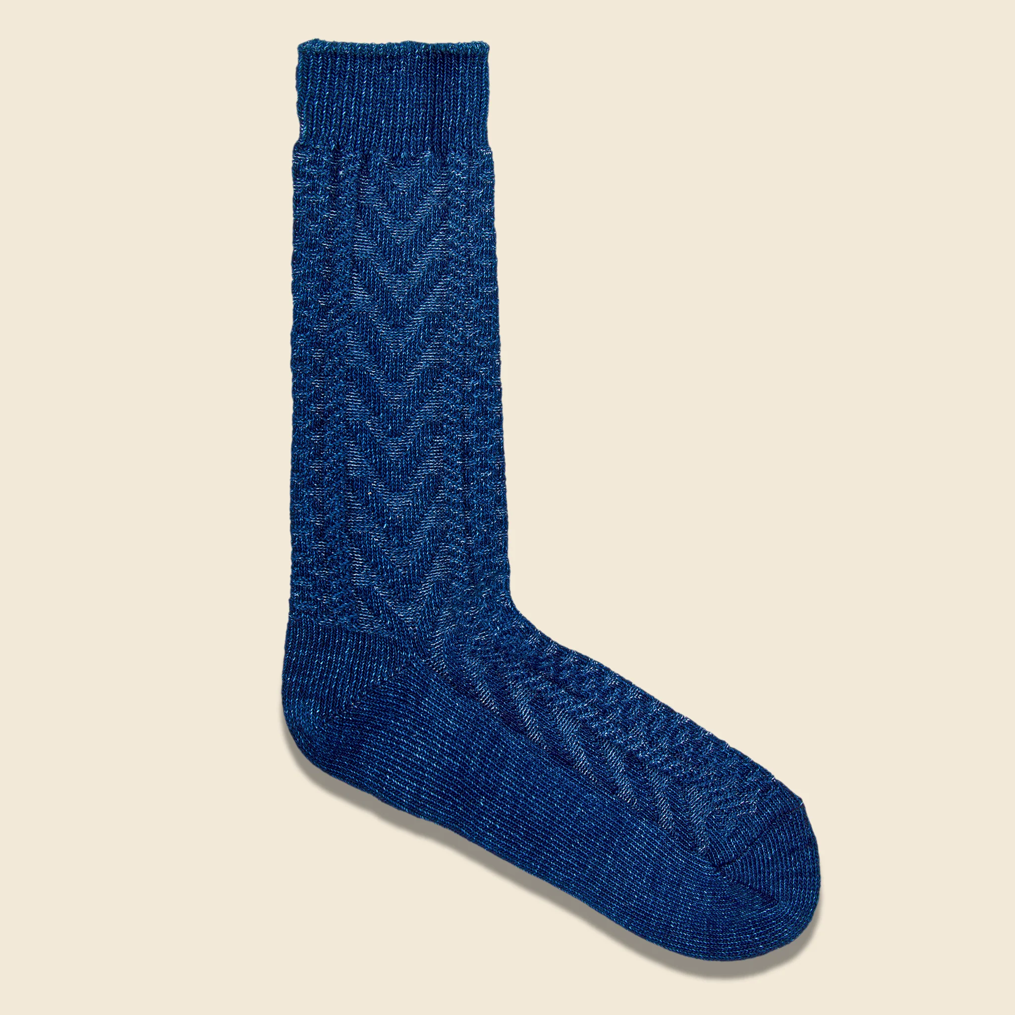 Indigo Cable Knit Sock - Navy