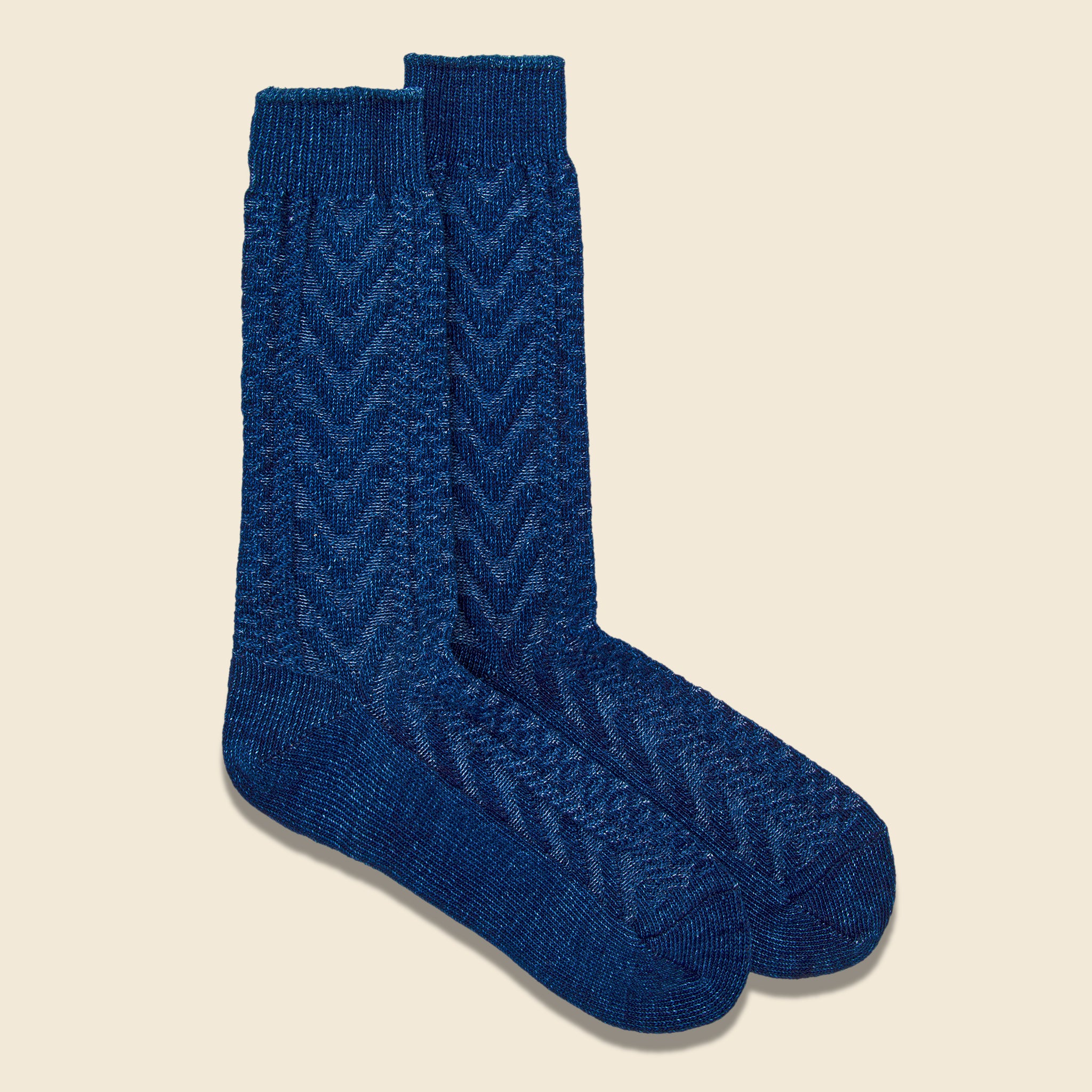 Indigo Cable Knit Sock - Navy - Image 2