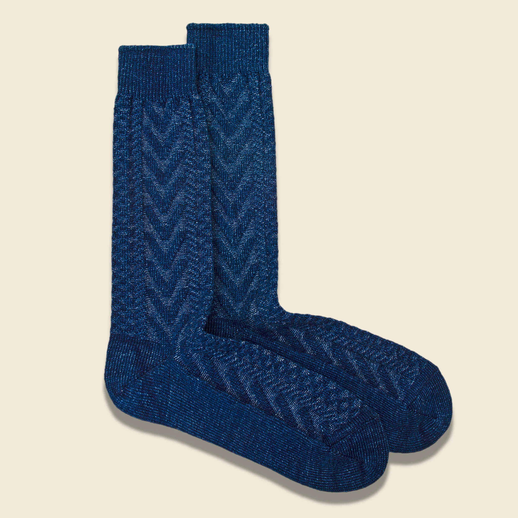 Indigo Cable Knit Sock - Sax Blue - Image 2