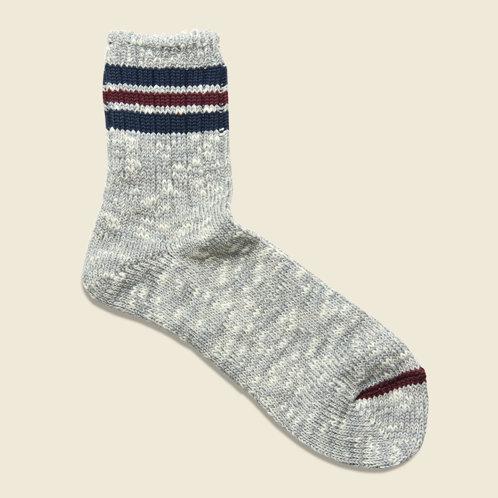 Marled Cotton Three Stripe Sock - Grey