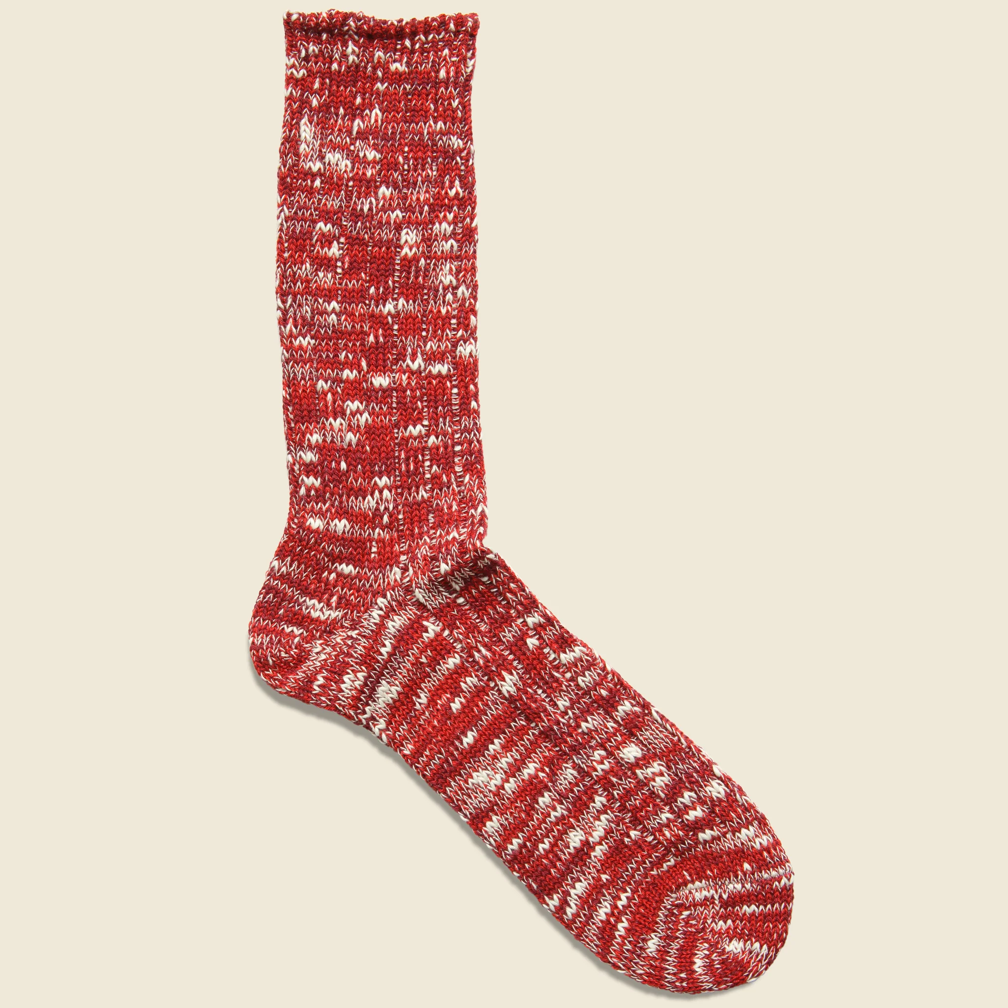 Marled Cotton Yarn Sock - Red