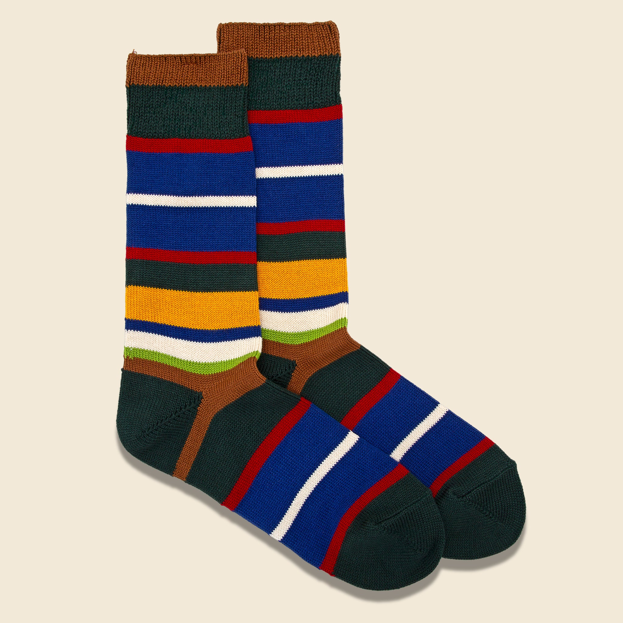 Multi Stripes Crew Sock - Moss Green - Image 2