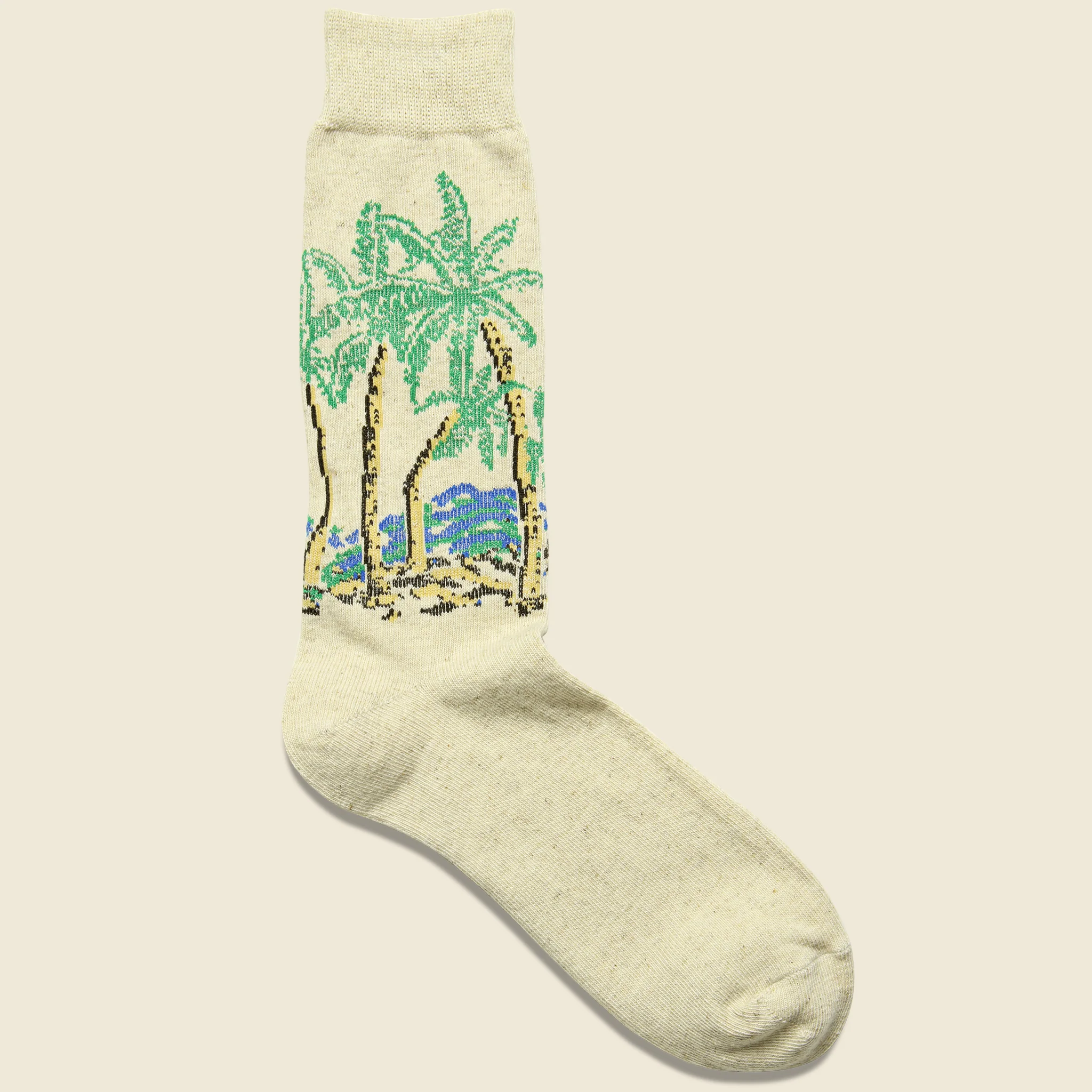 Palm Tree Crew Sock - Natural