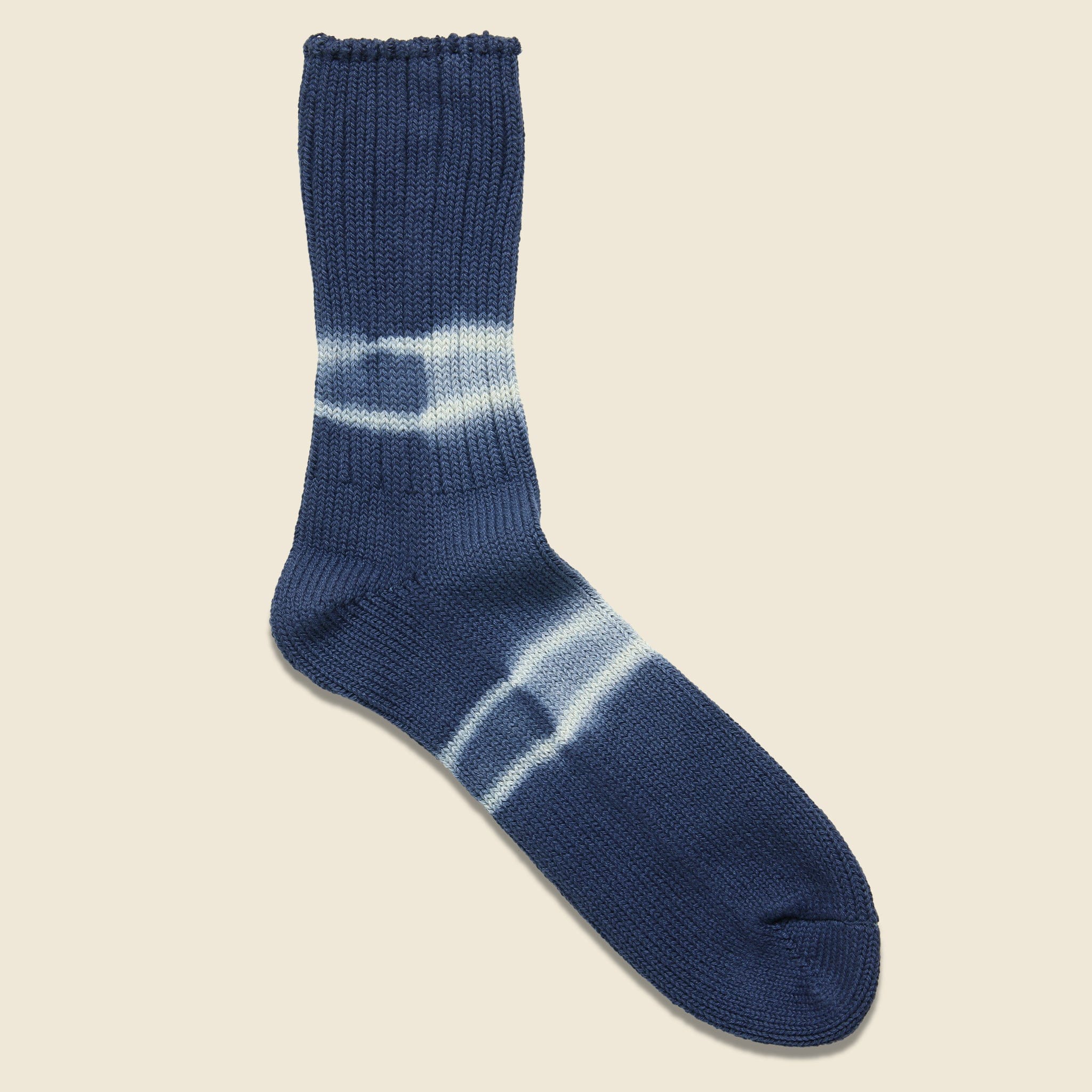 Shibori Dye Stripe Crew Sock - Indigo