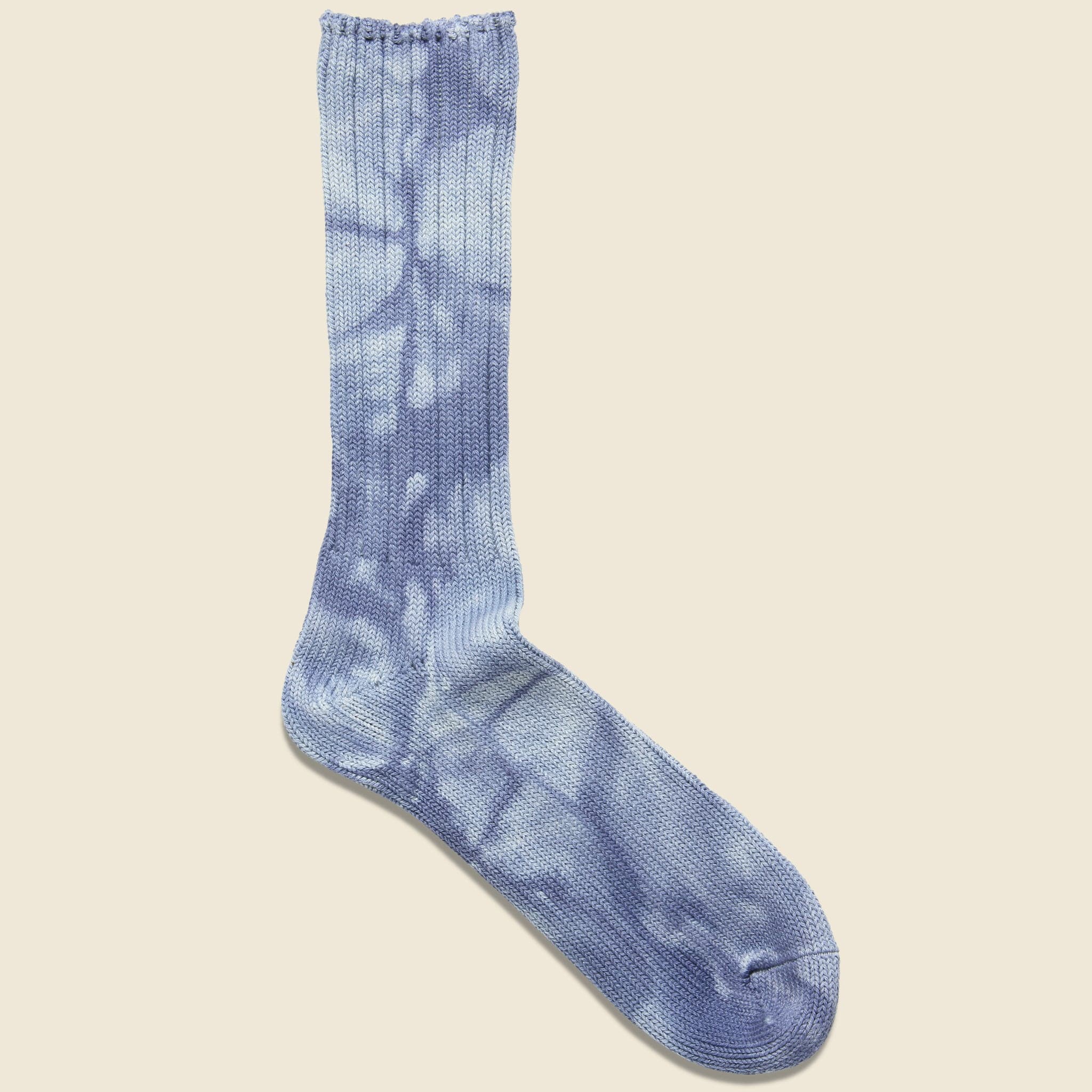 Uneven Dye Crew Sock - Indigo