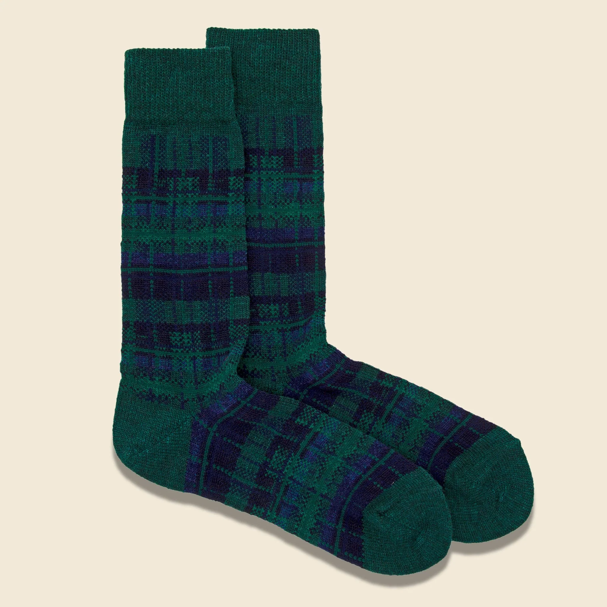 Wool Check Crew Sock - Moss Green - Image 2