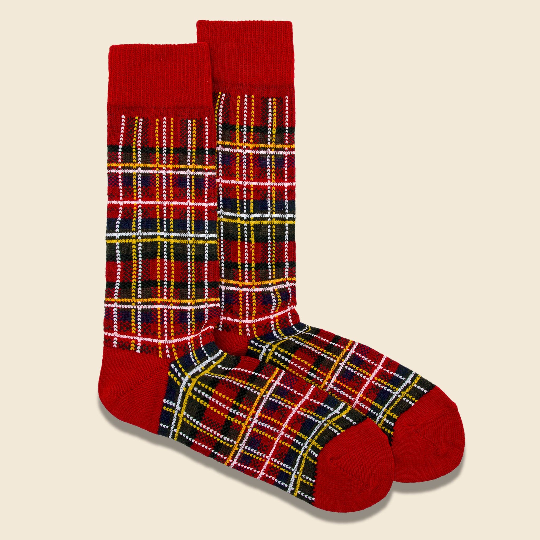 Wool Check Crew Sock - Red - Image 2