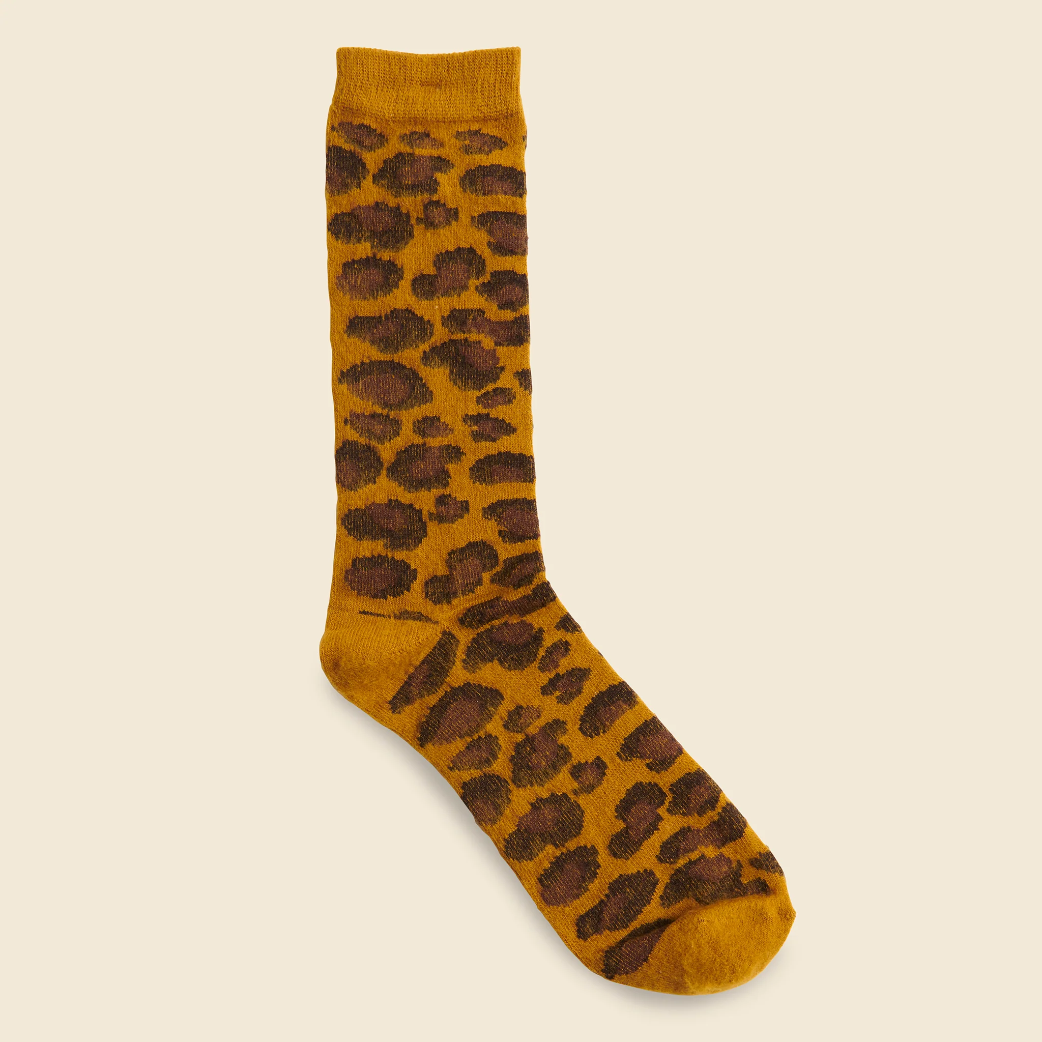 Brushed Animal Pattern Crew Sock - Mustard