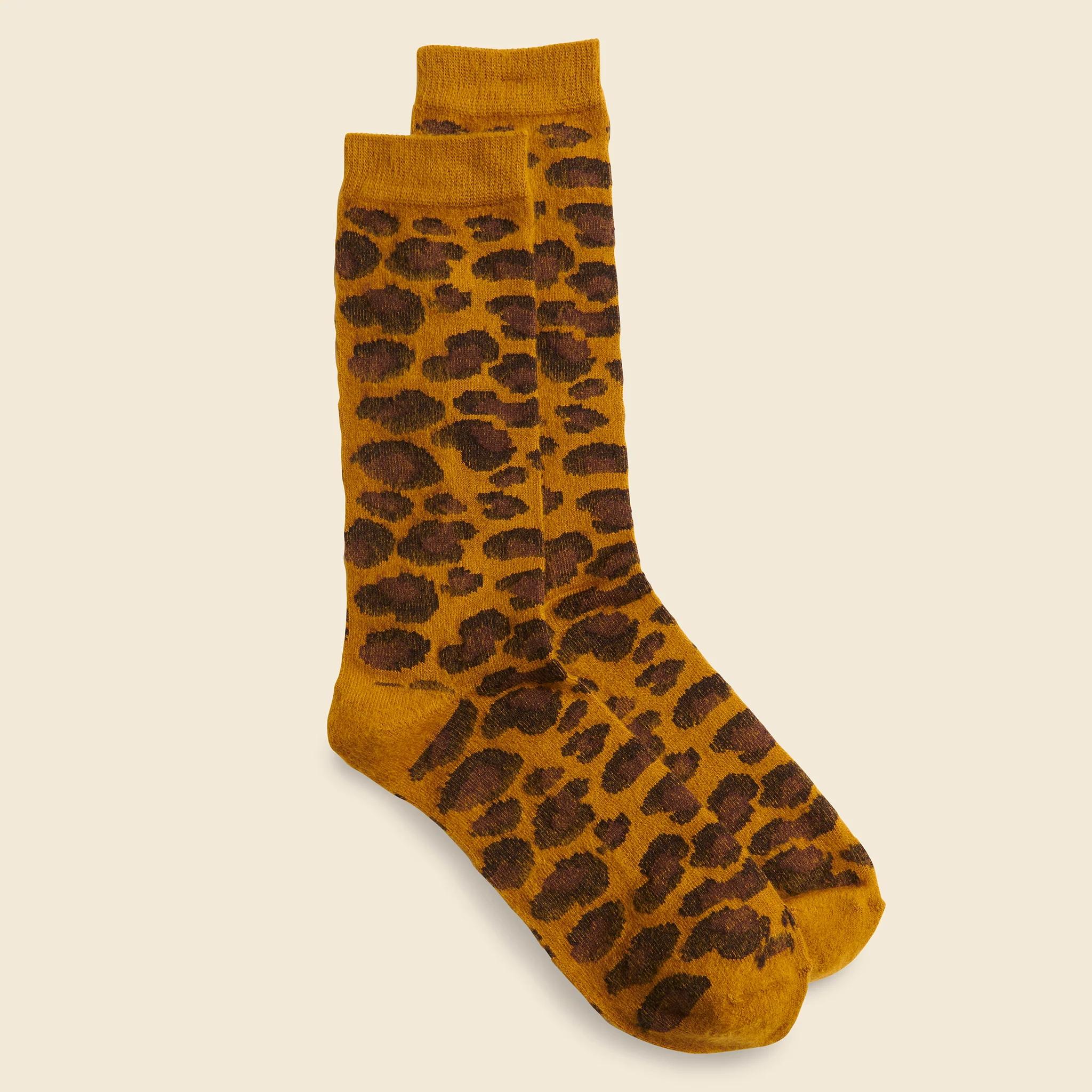 Brushed Animal Pattern Crew Sock - Mustard - Image 2