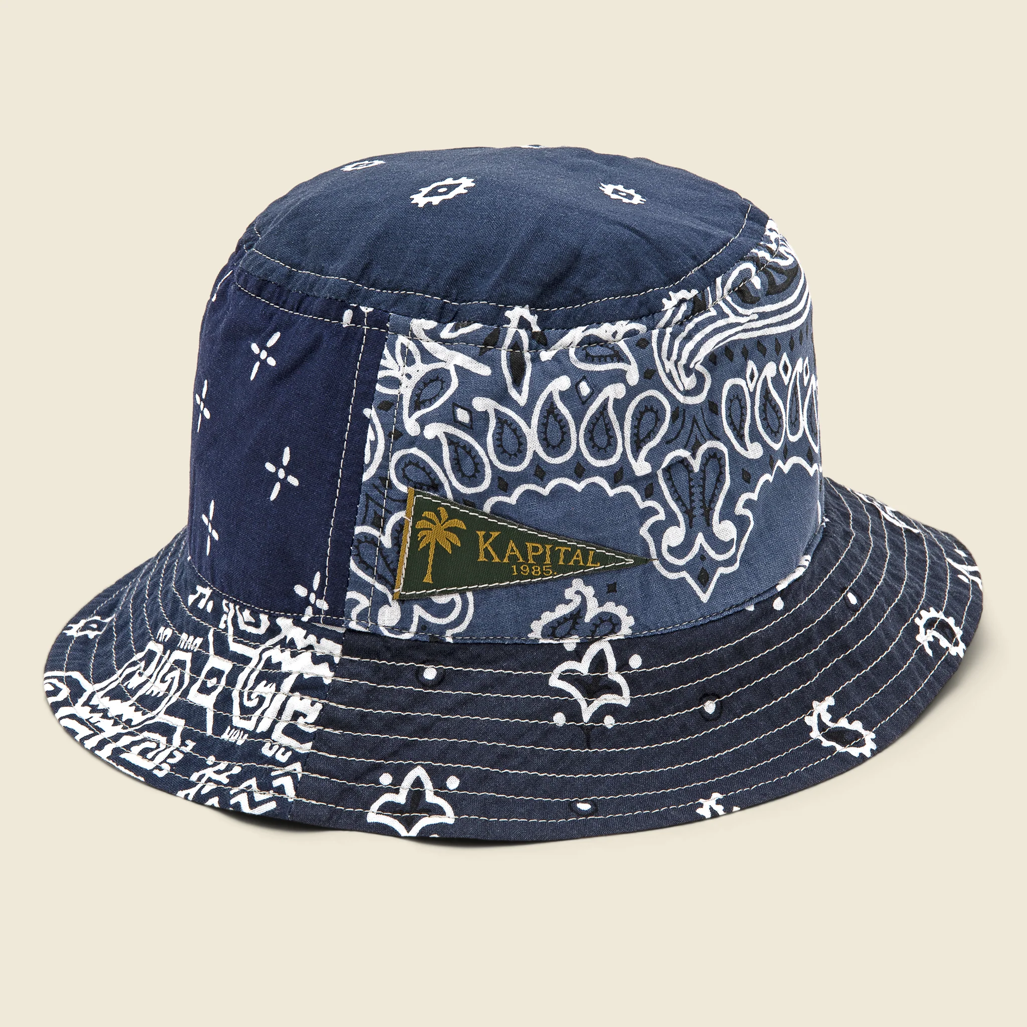 Bandana Patchwork Short Brim Bucket Hat - Purple/Navy