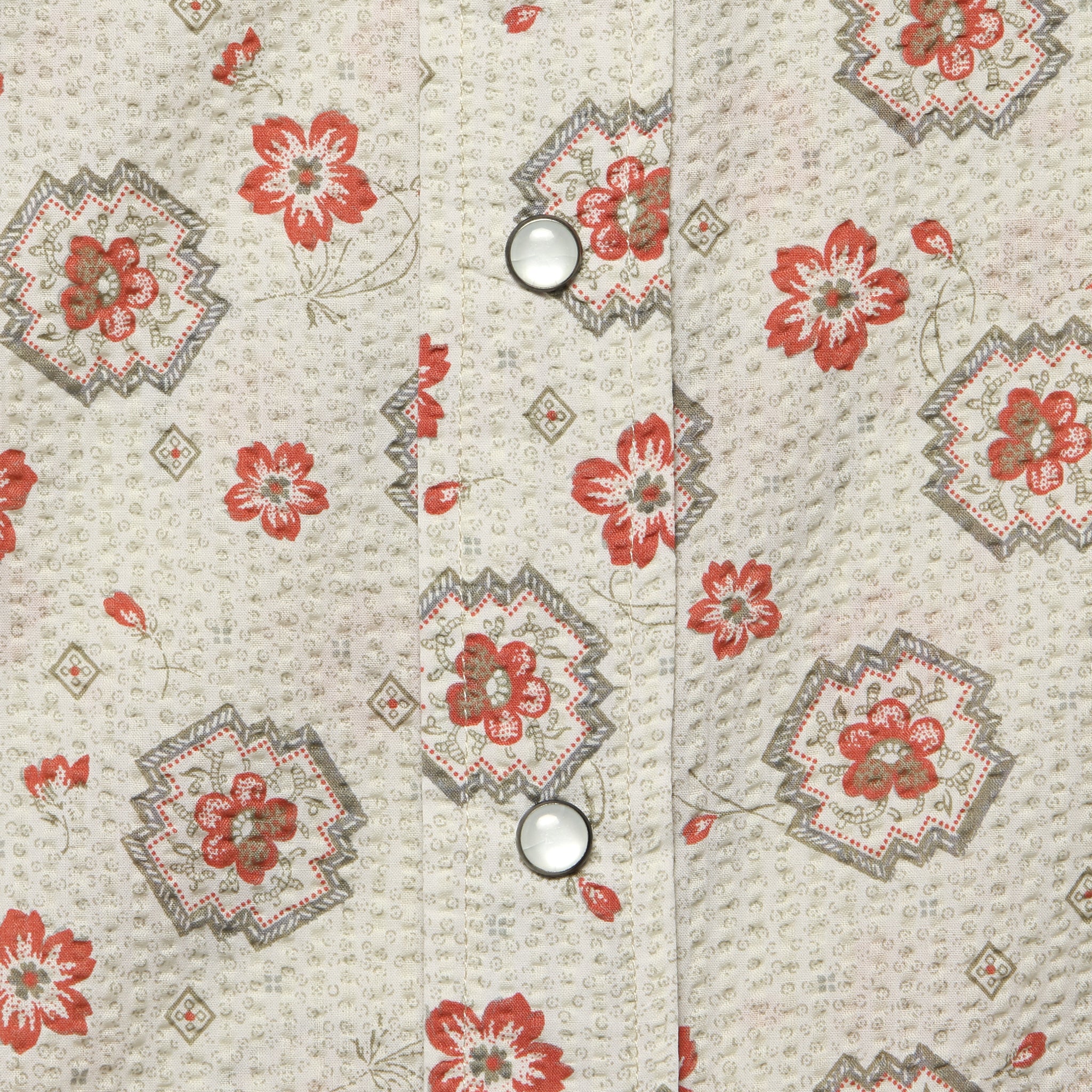 Bandana Print Seersucker Western Shirt - Tan/Coral - Image 3