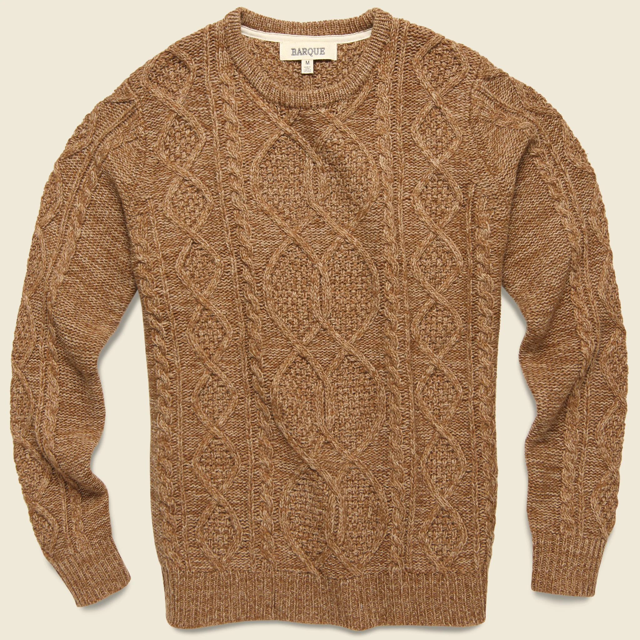 Marled Yarn Cable Sweater - Toffee