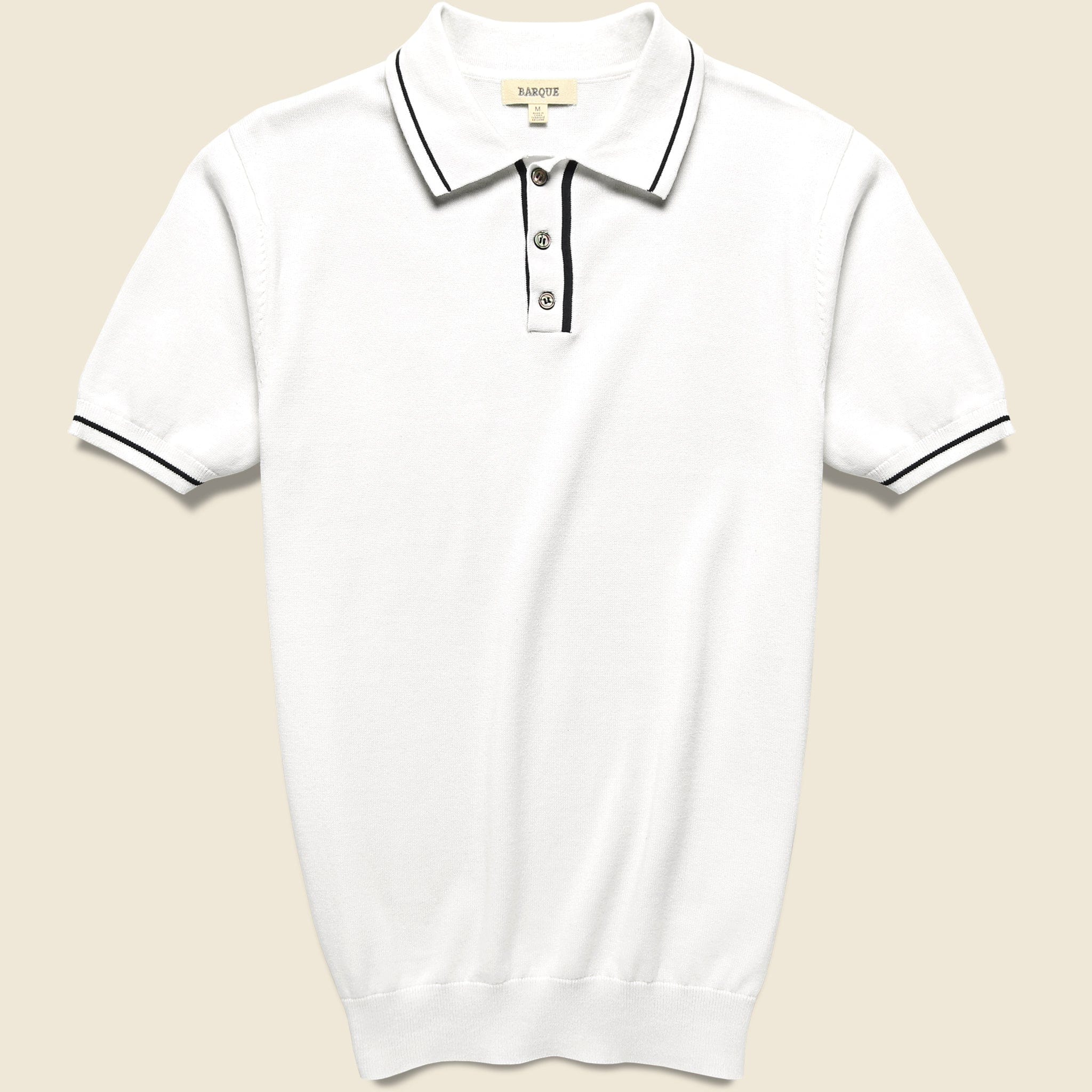 Tipped Collar Knit Polo - White