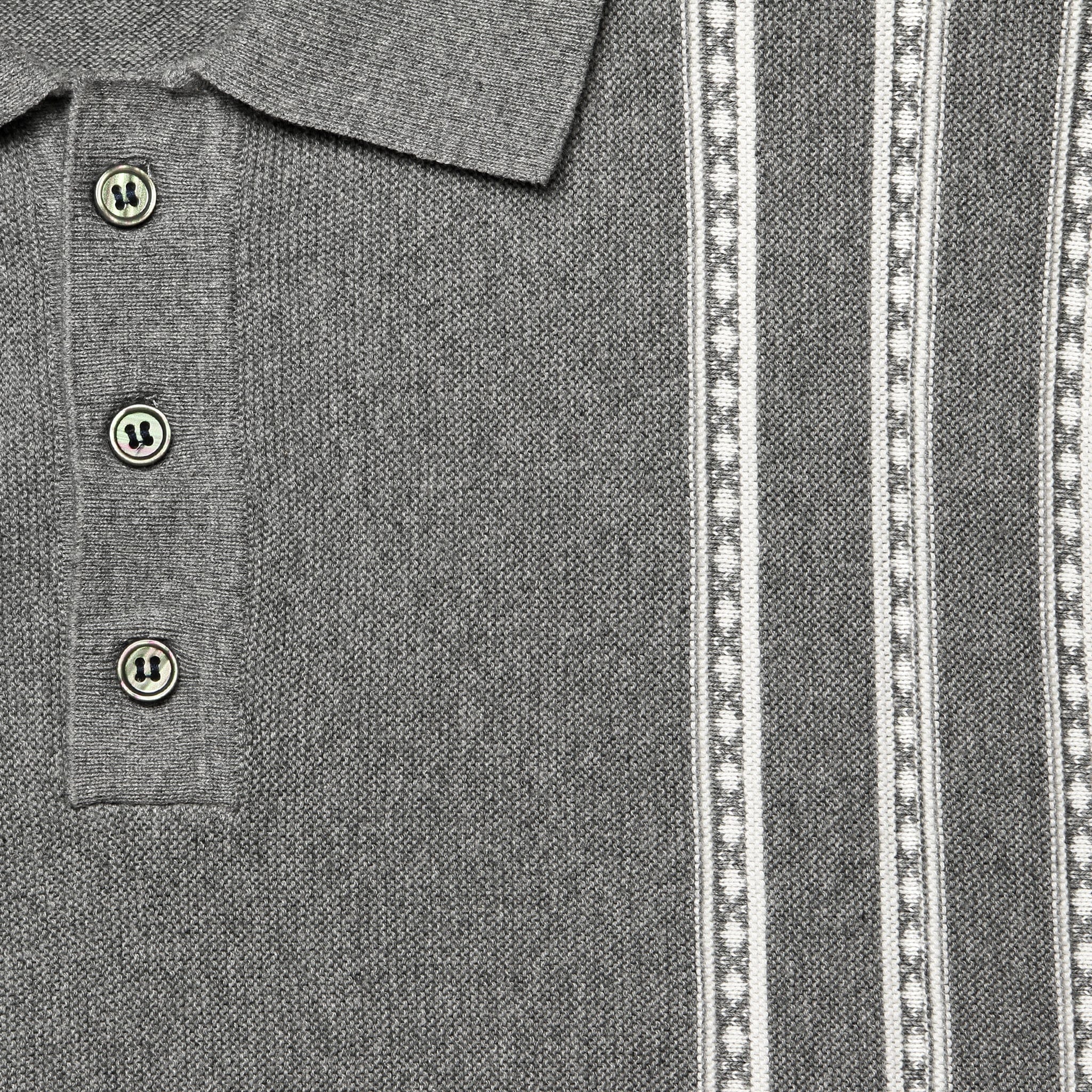 Vintage Jacquard Knit Polo - Grey Heather - Image 3