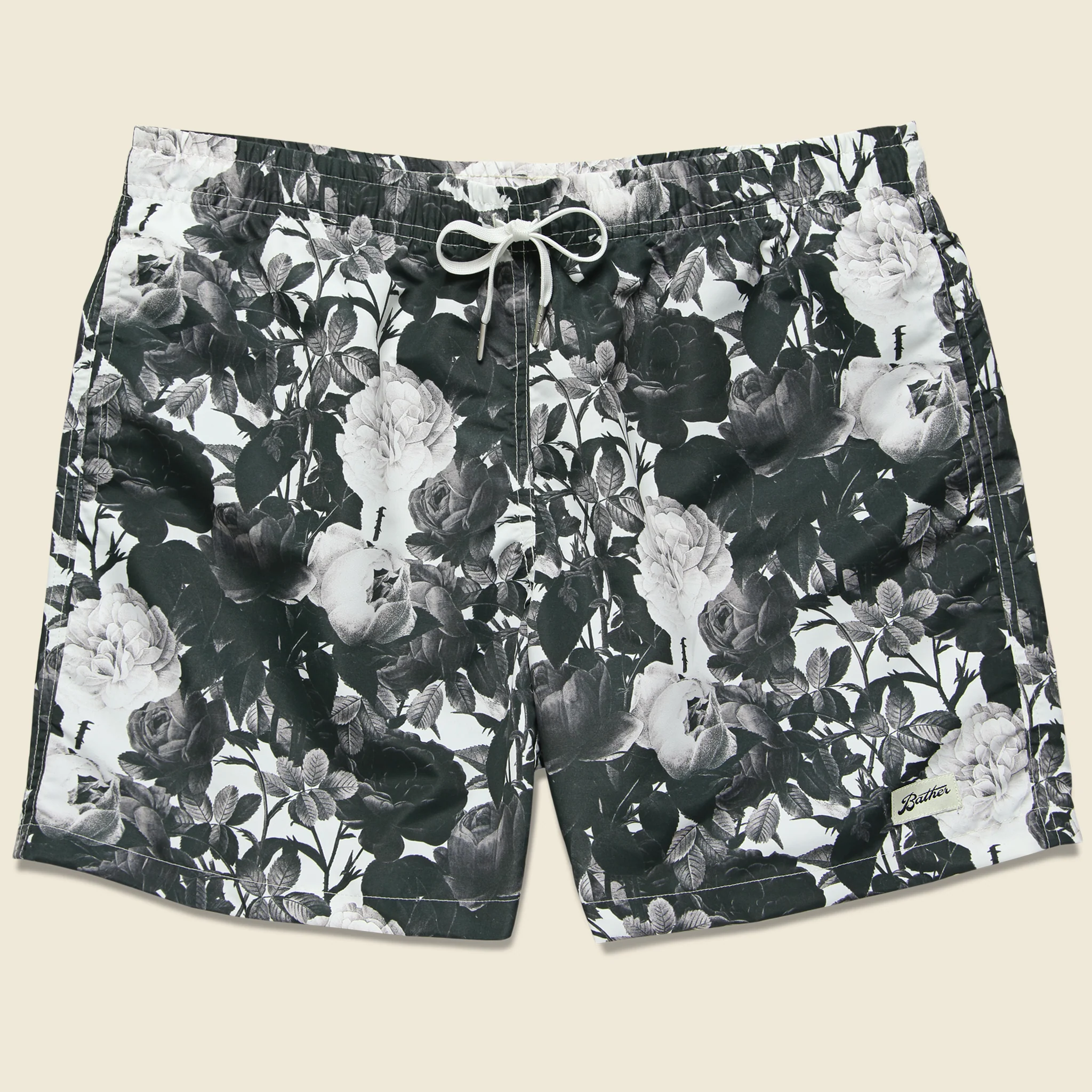 Black Roses Swim Trunk -  Black/White