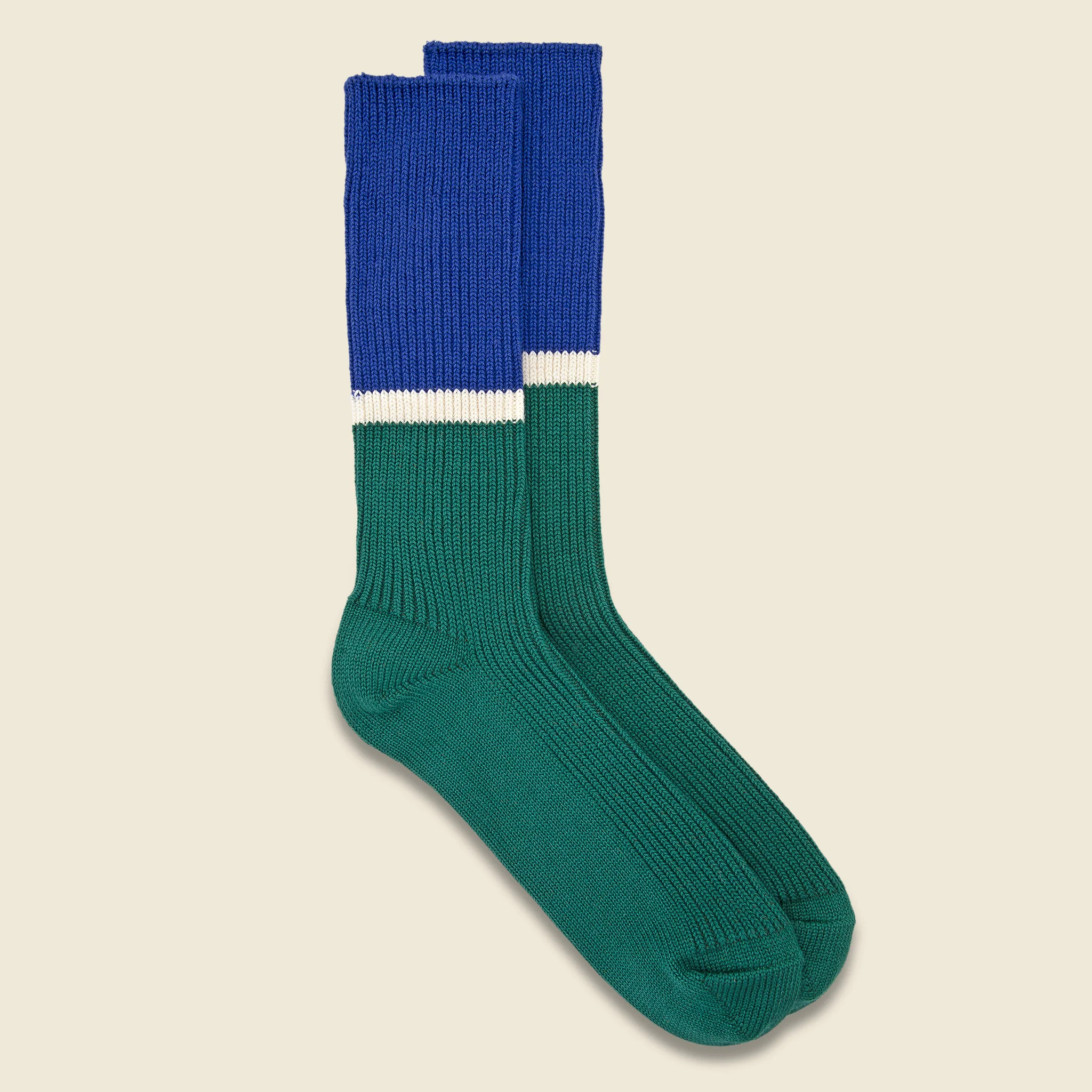 BiColor Ribbed Crew Sock - Blue/Green