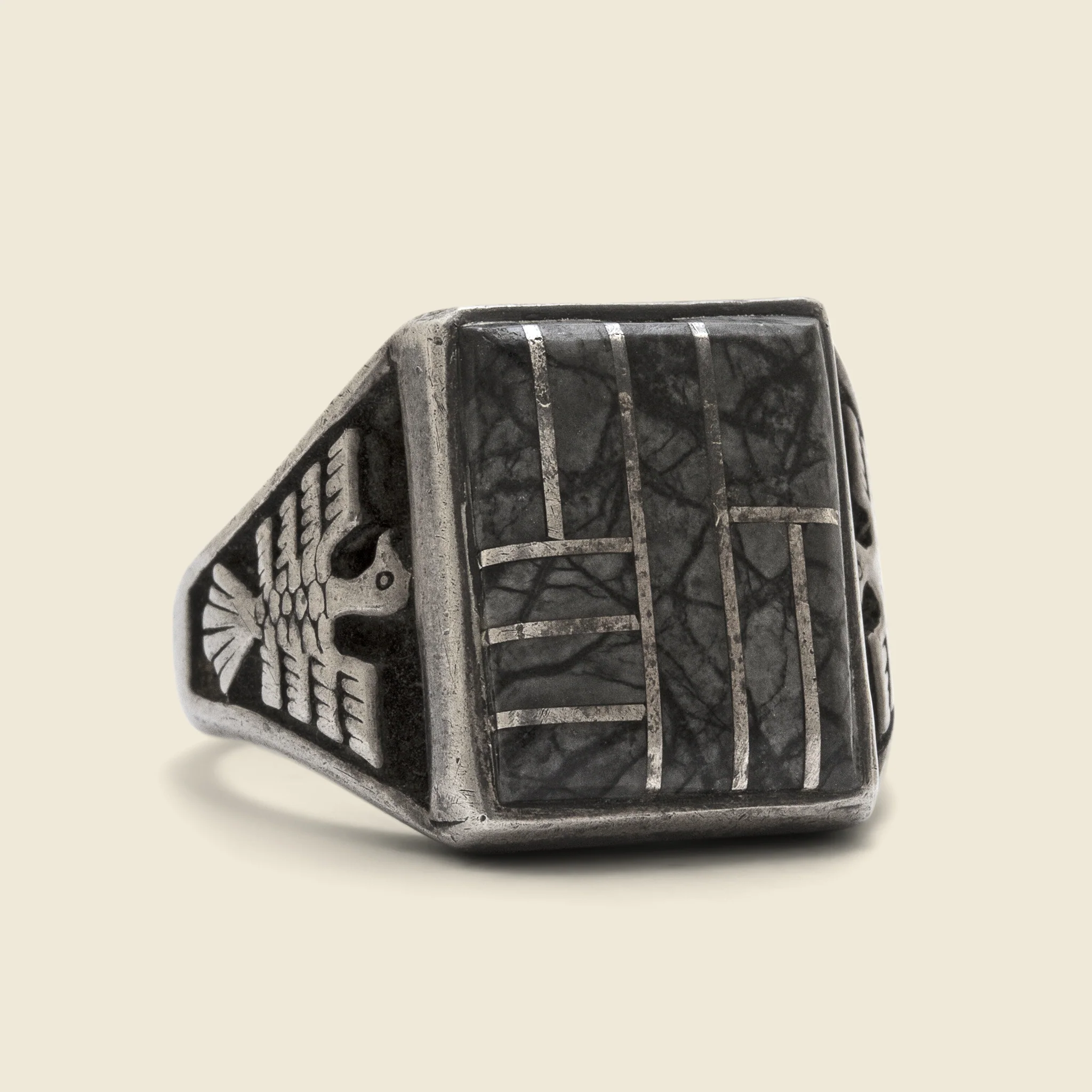 Black Geometric Thunderbird Ring