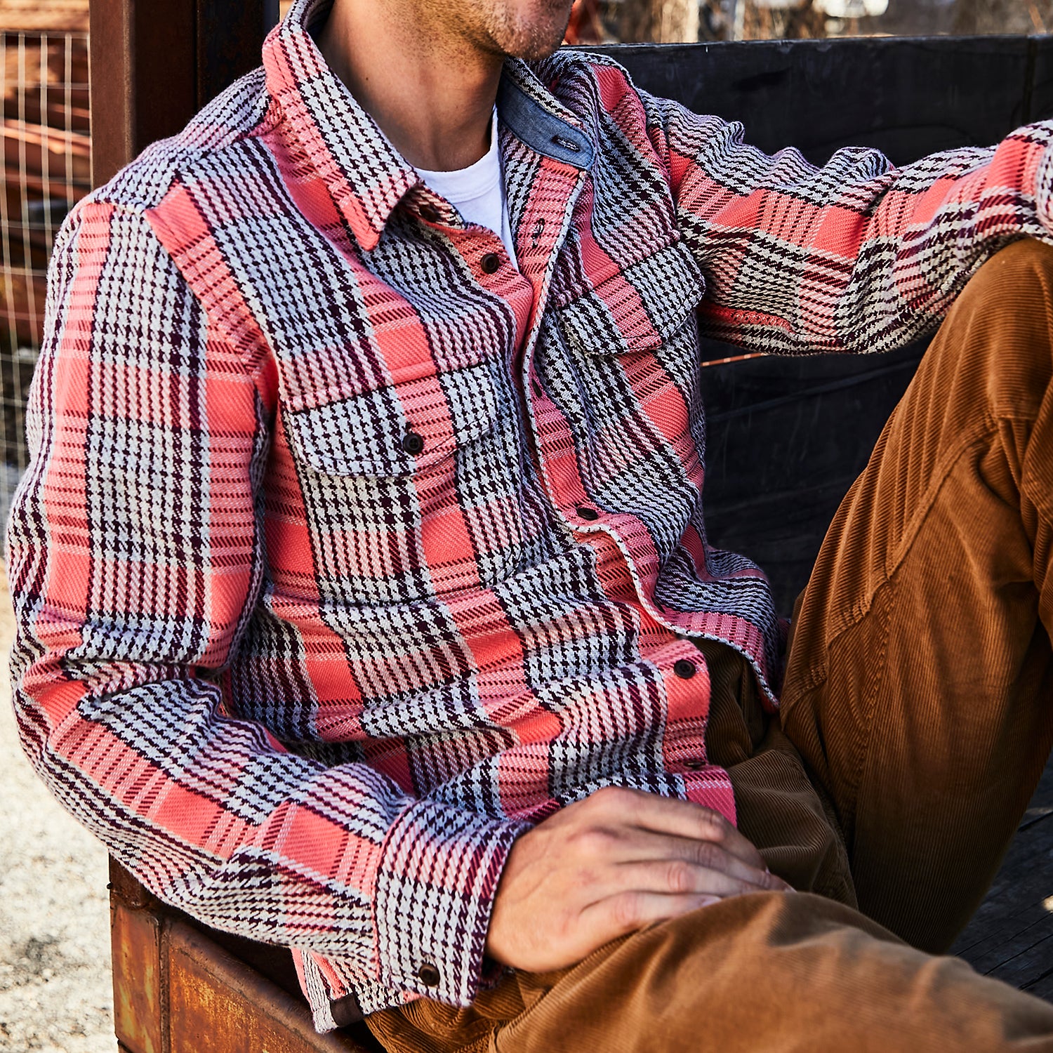 Blanket Shirt - Bright Coral Graph Plaid - Image 4